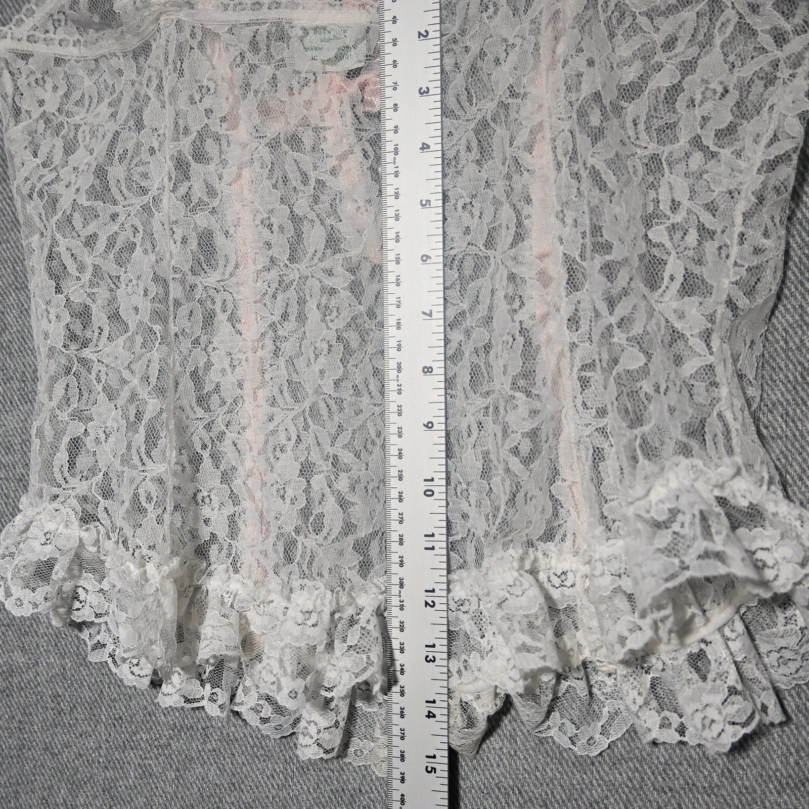 Nan Flower Lace Camisole Women Large Vintage Sheer Coquette USA White Pink Bow