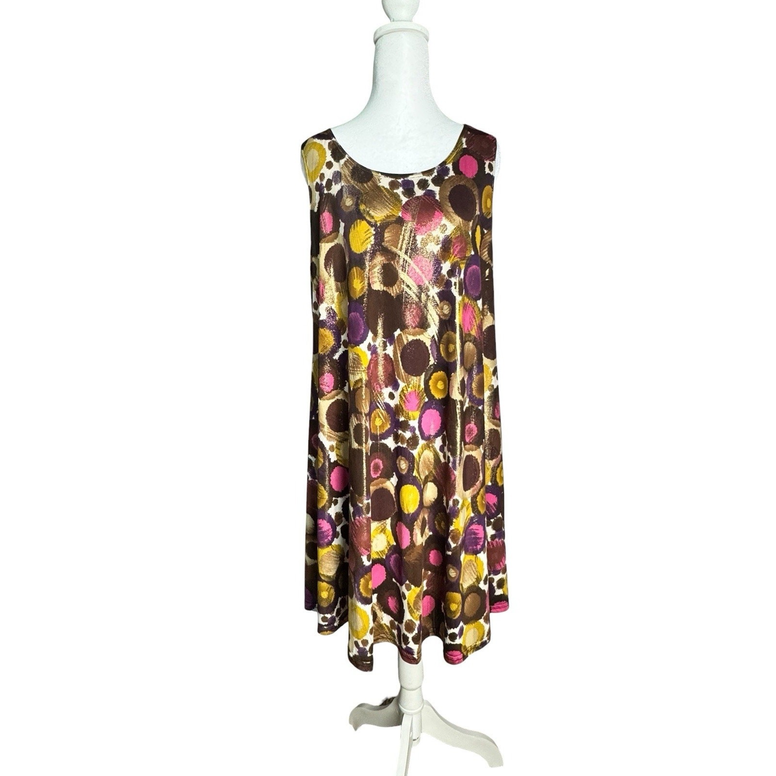 Vtg 90s Pretty Woman Metallic Abstract Polka Dot Swing Dress Artsy Trapeze Sz L
