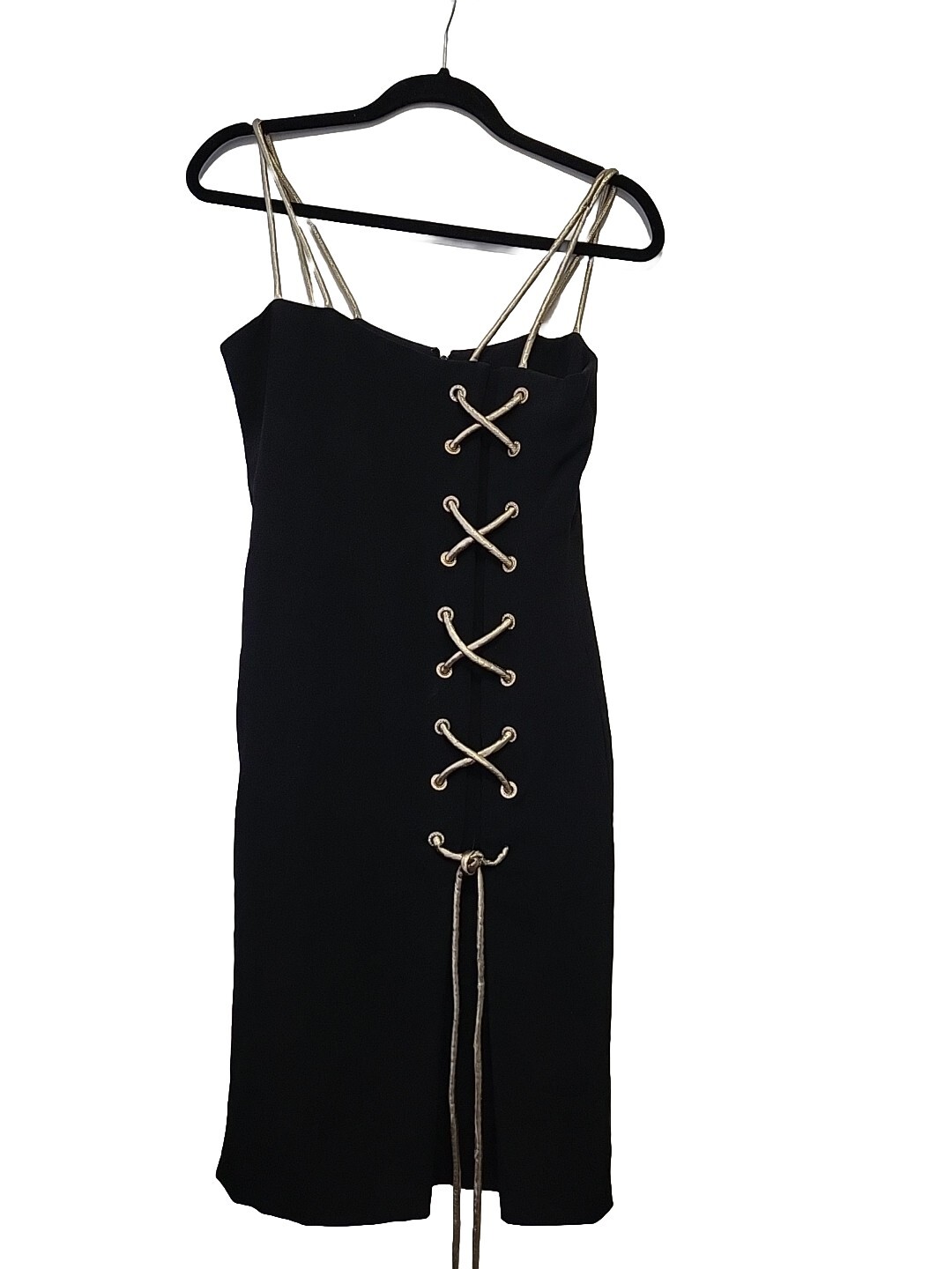 Vintage 80s Joan Raines I Magnum Lace Up Mini Dress Black Gold Small