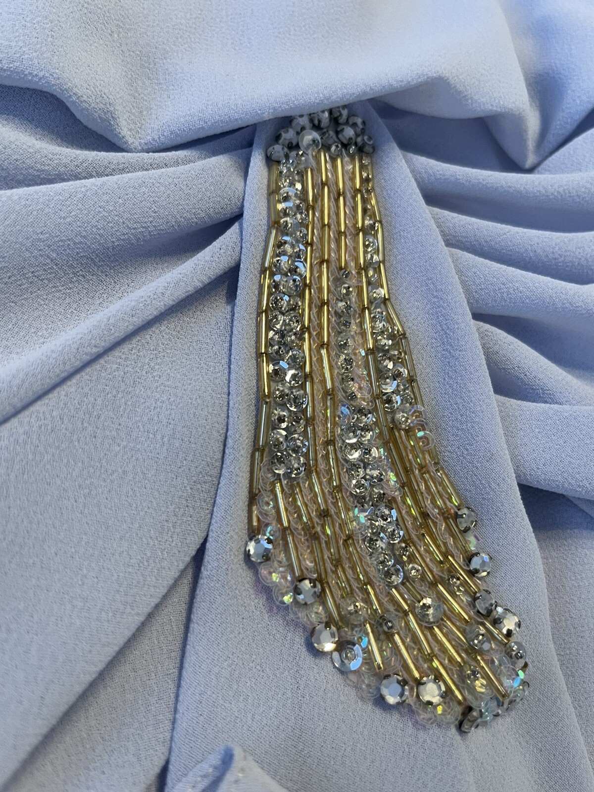 VTG URSULA Long Sleeve dress Drop Waist Sequin Appliqué Blue Size 8 Dressy