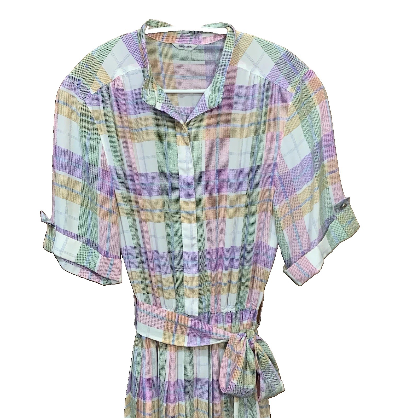 VTG 80s Japanese GENOVA Pastel Plaid Midi Dress Made in Japan Anchor Showa Retro