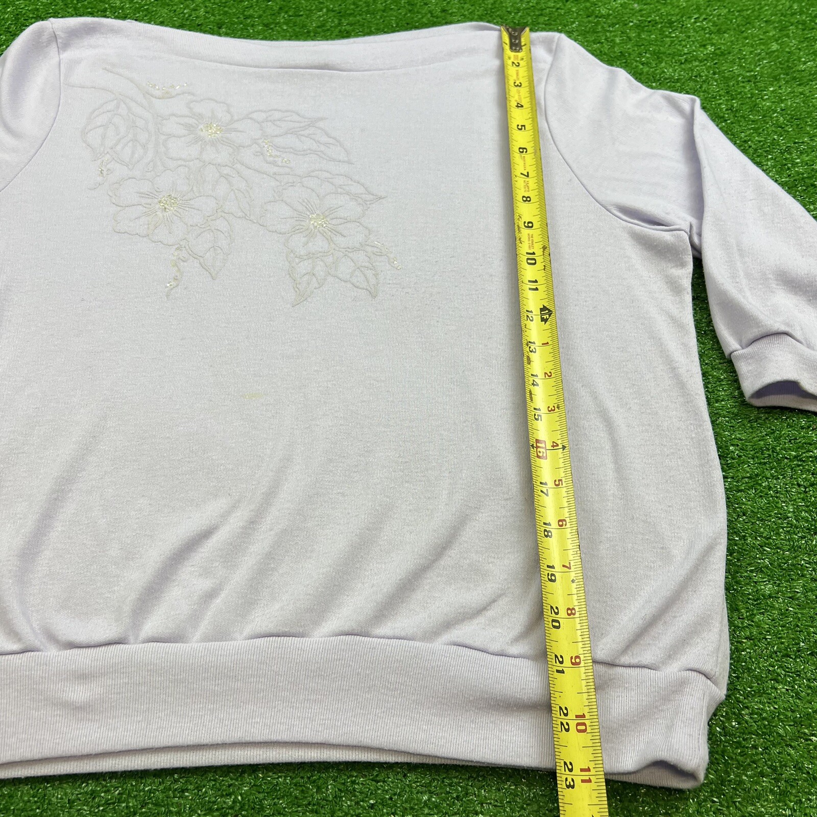 Vintage 80s Style Plus Of California Sweater Purple 1/2 Sleeve Floral Design