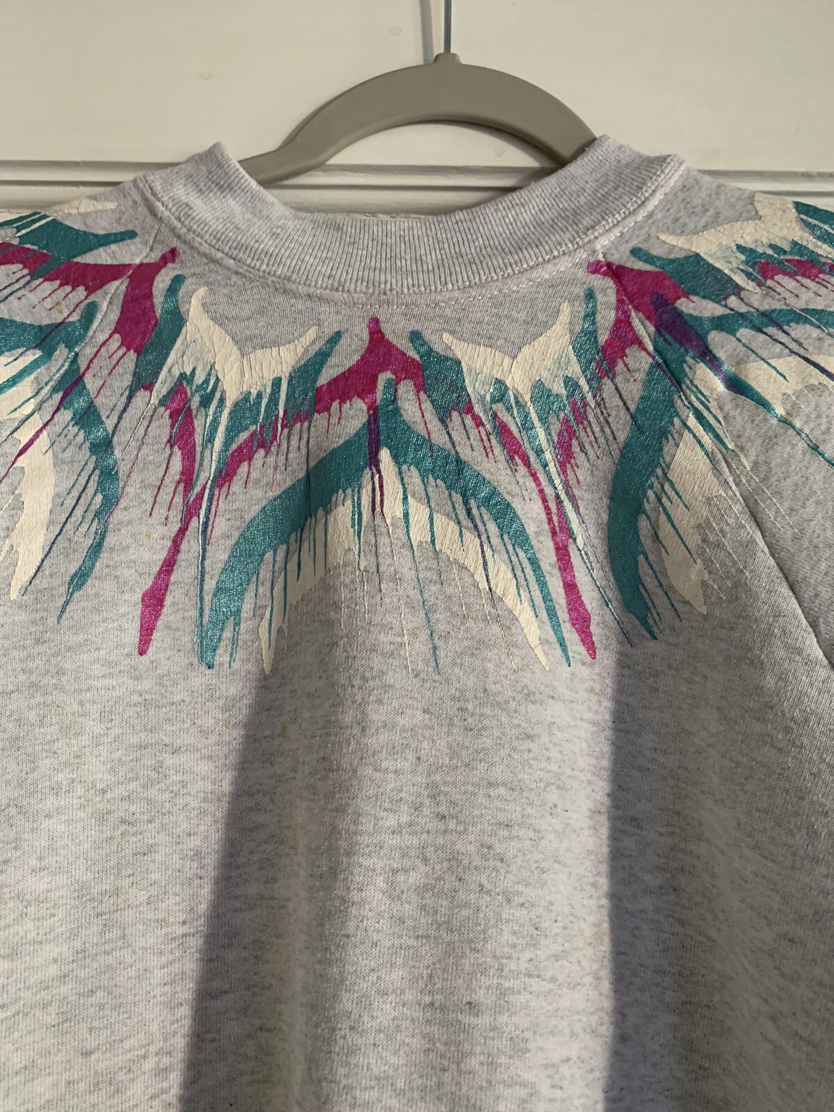 Vintage Fruit Of The Loom Sweatshirt XL Embellished Feathery Paint Splash 80s**