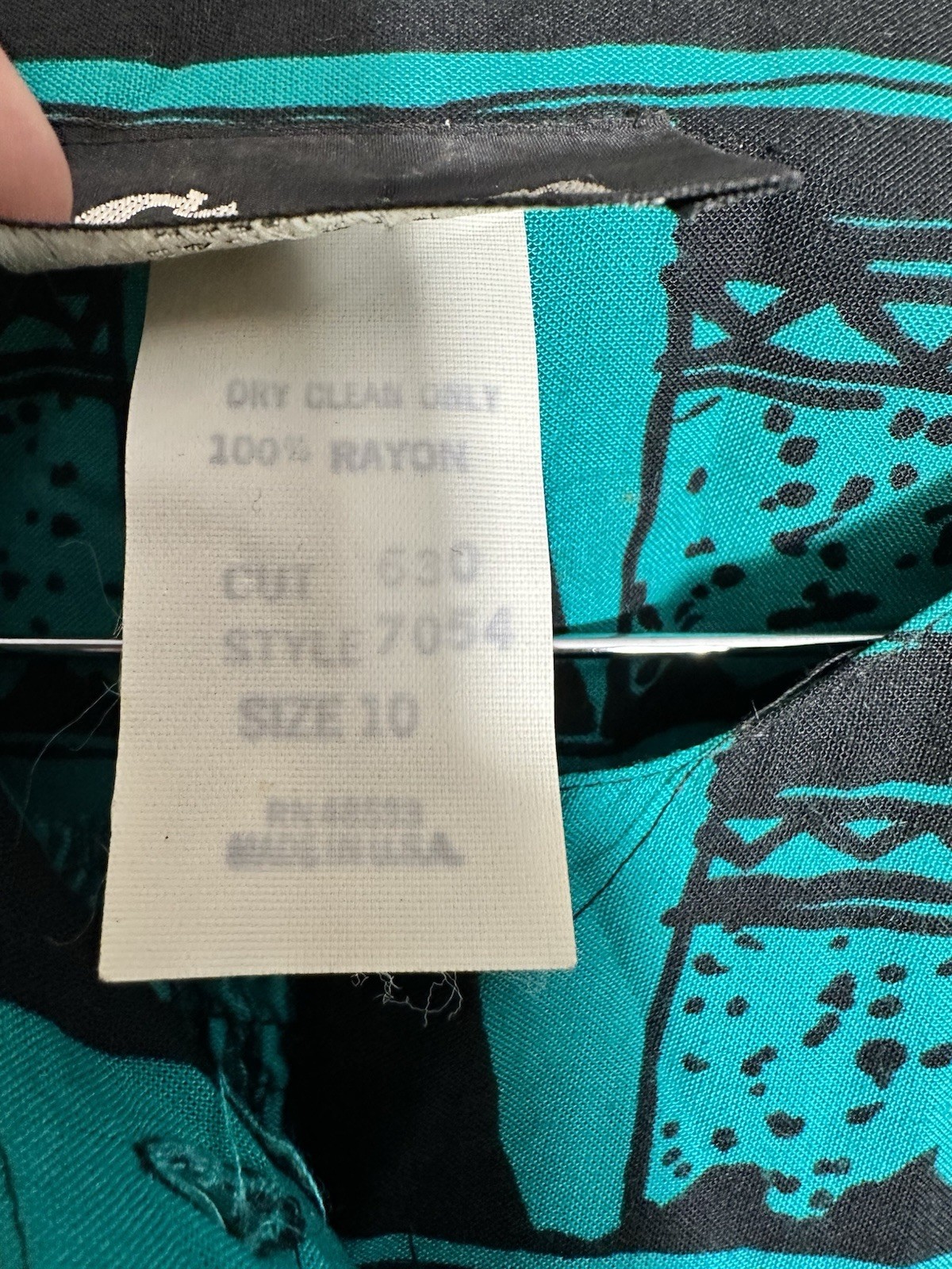 Vintage Choon California Pantsuit Sz 10 Teal Rayon Abstract Boho Set USA 80s 90s
