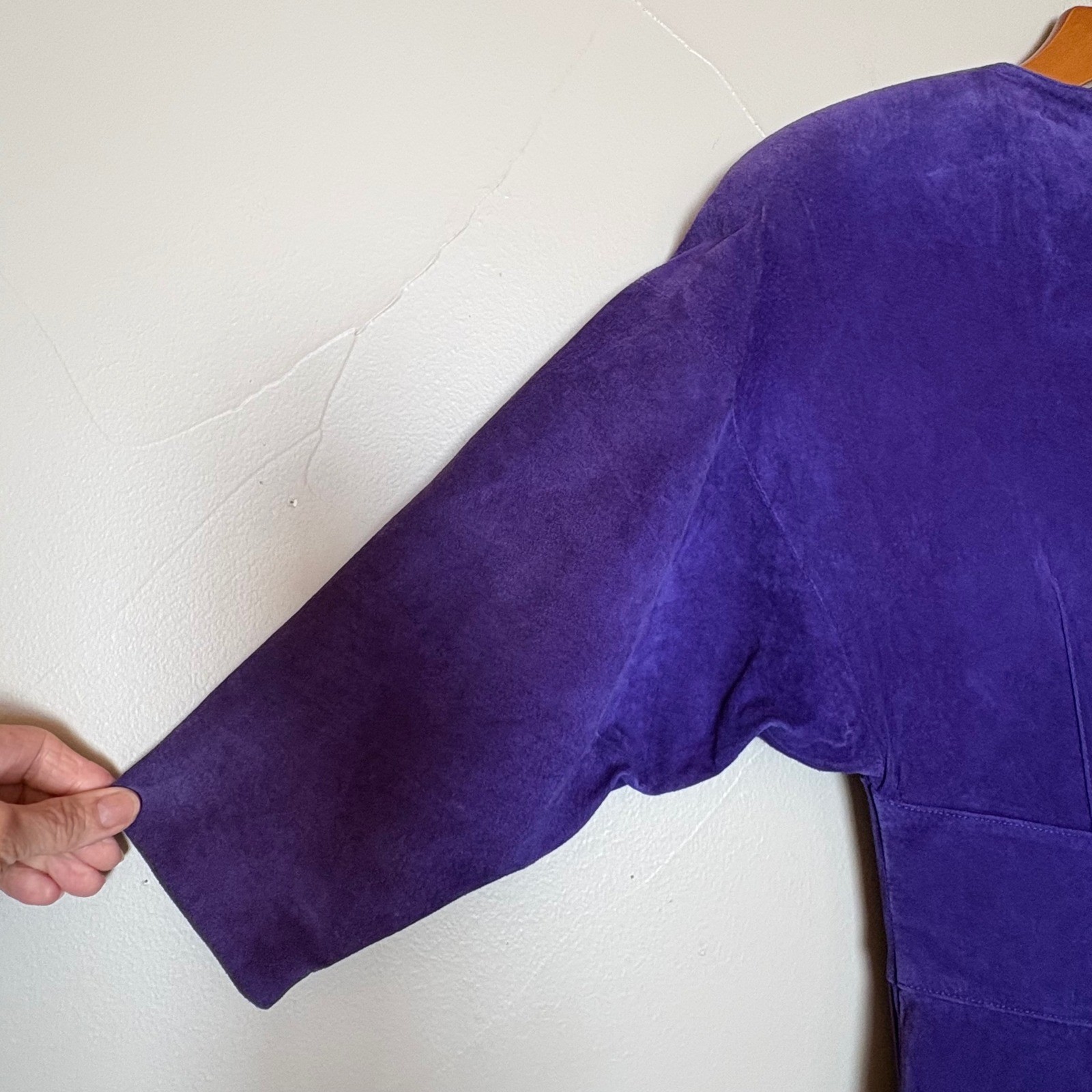 Pia Rucci Vintage 80s Purple Suede Leather Midi Dress 3/4 Sleeve Pockets Women 4