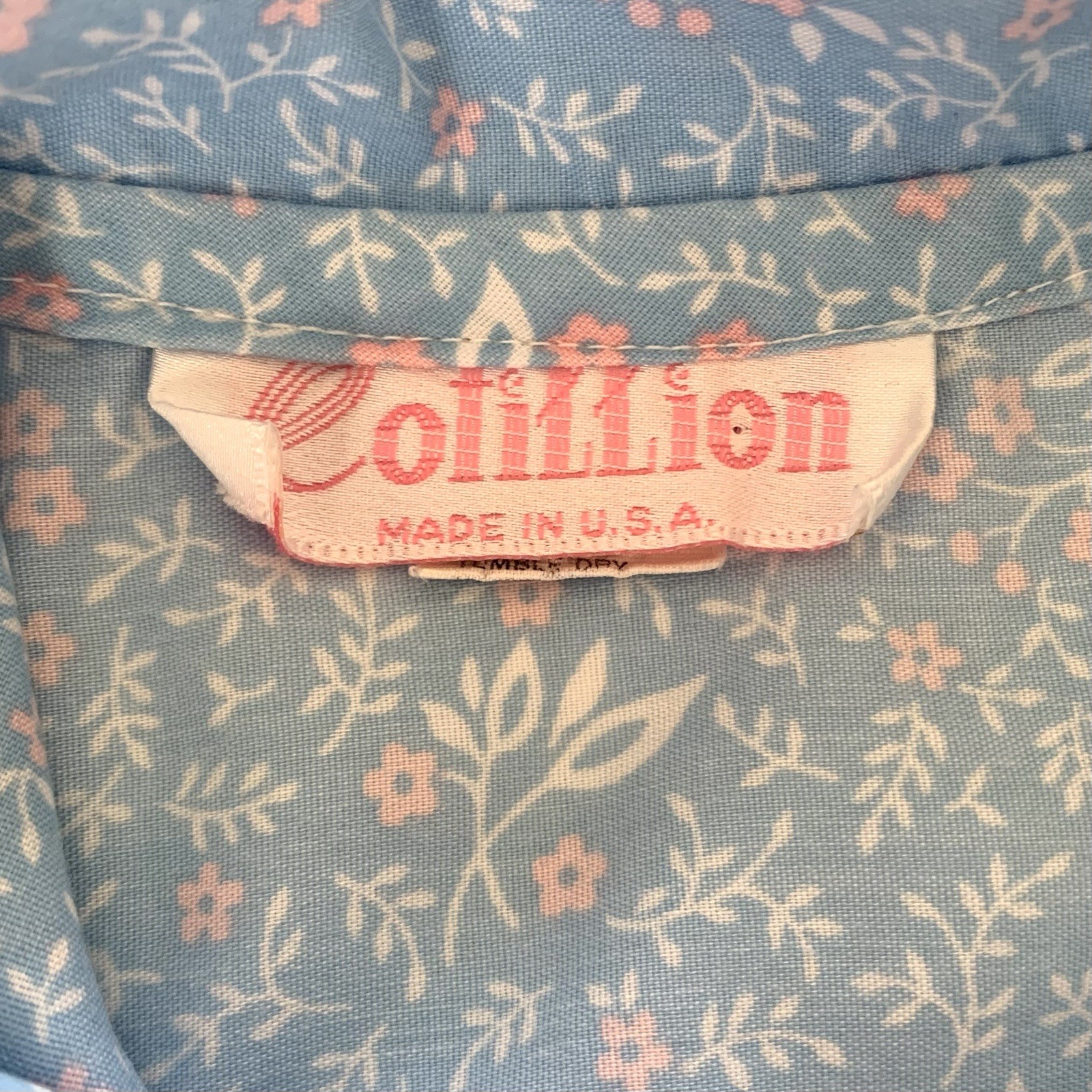 Vintage Cotillion House Dress Coat Muumuu Blue Floral USA Made Snap Closure Sz S