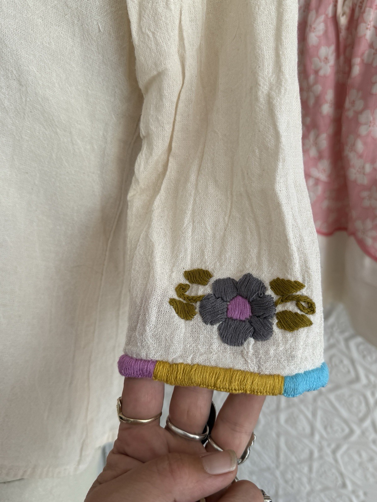 bohemian hand embroidered natural hippie top-vintage 1970s late 1960s floral