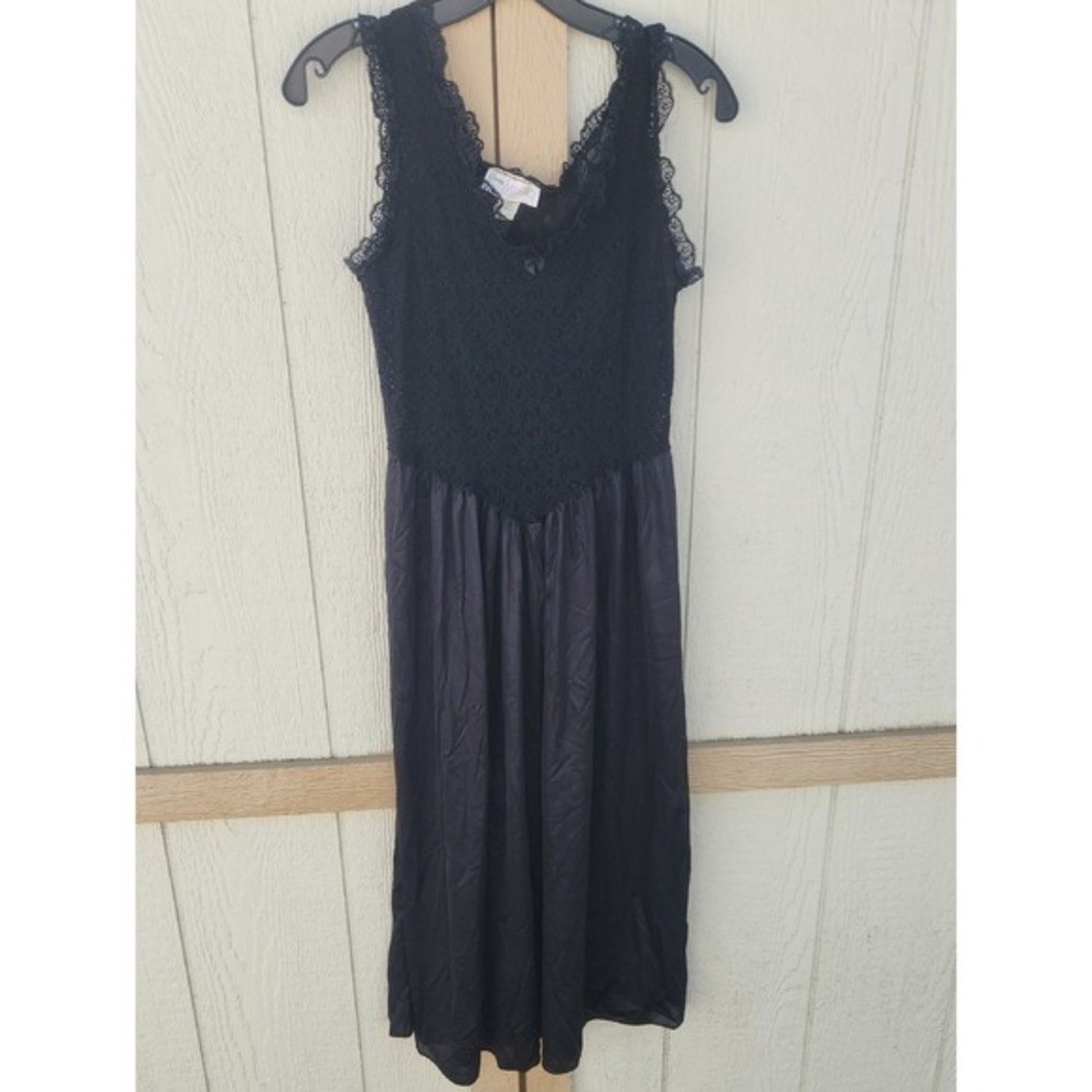 Vintage 90s Whimsigoth Retro Lace Stretch Slip Dress Black Fairy Artsy 1995 Core