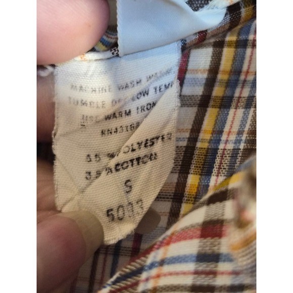 Vintage Langtry Ltd Plaid Tie Front Crop Top Brown Blue Yellow Short Sleeve S