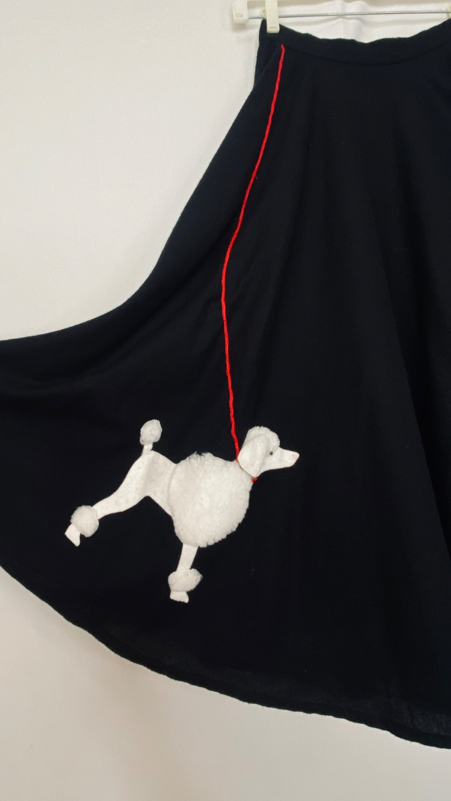 Vintage black poodle skirt XS 1950s wool circle sock hop white dog red leash