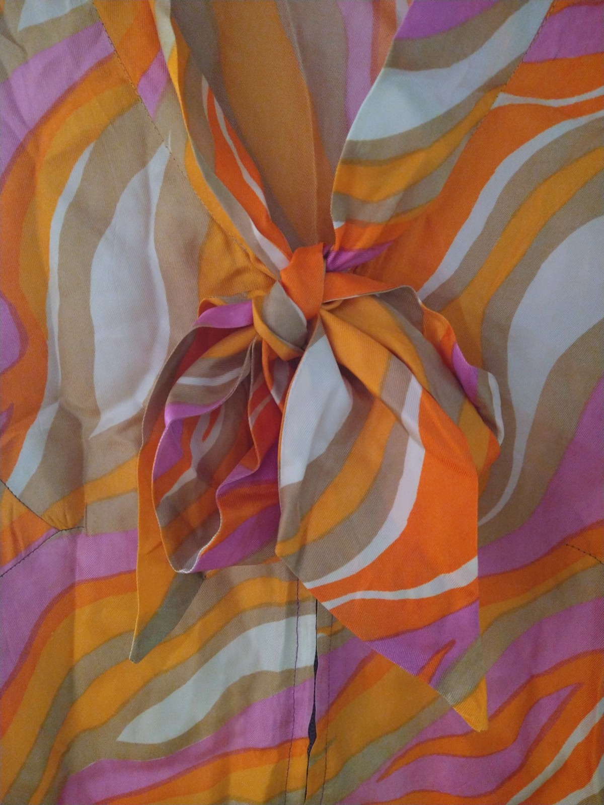 Vtg Handmade 70’s Psychedelic Bow Front Zip Blouse Hippie Disco Art Pinholes Run