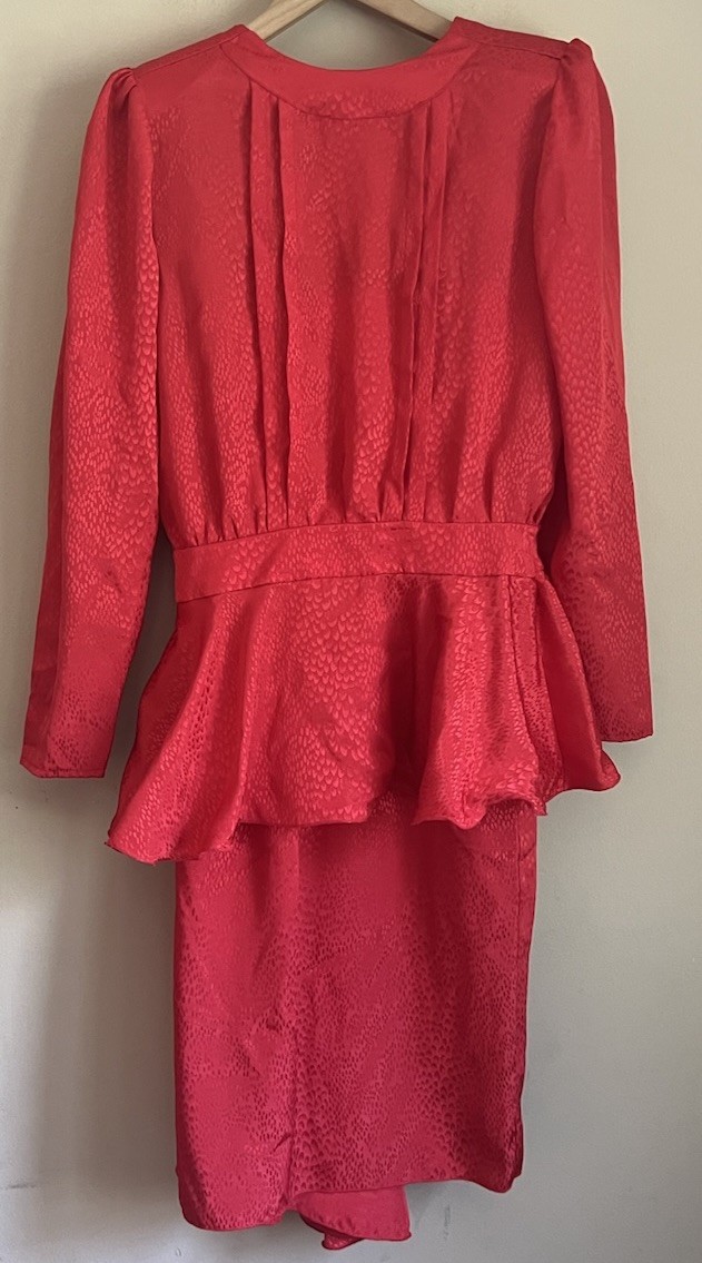 Vintage Skirt Set Blouse Top 80s 90s Ruffle Bow Secretary Peplum Size Small 4 6