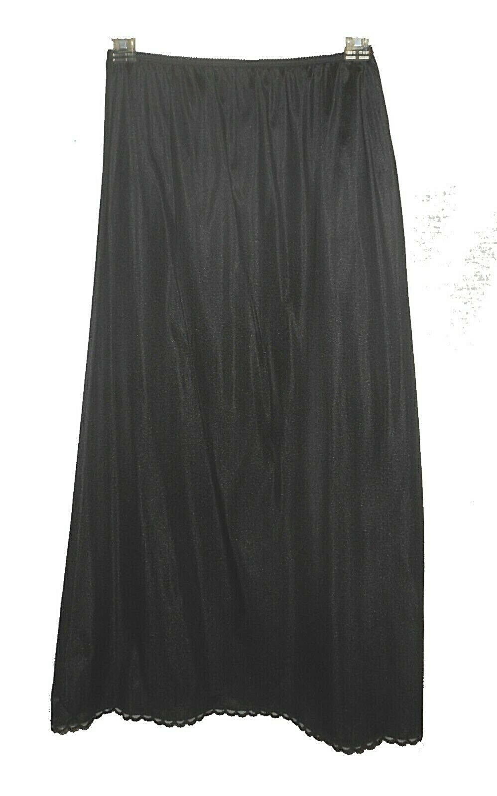 vintage Half Slip, Wonder Maid, Black Antron-III-Nylon Midi Deep-slit 741803 S