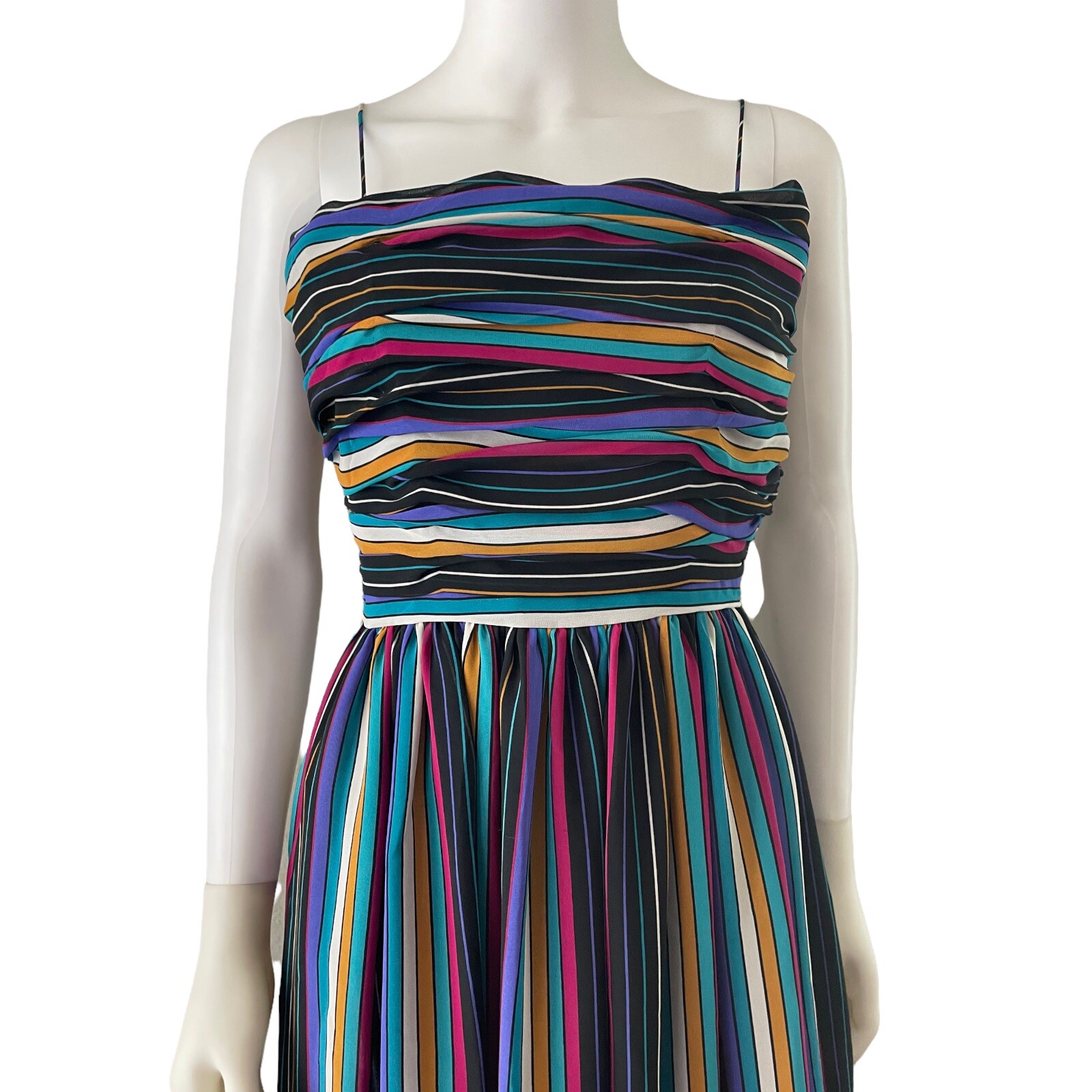 Vintage 70s 80s Bill Blass Dress, S/M Rainbow Striped Maxi