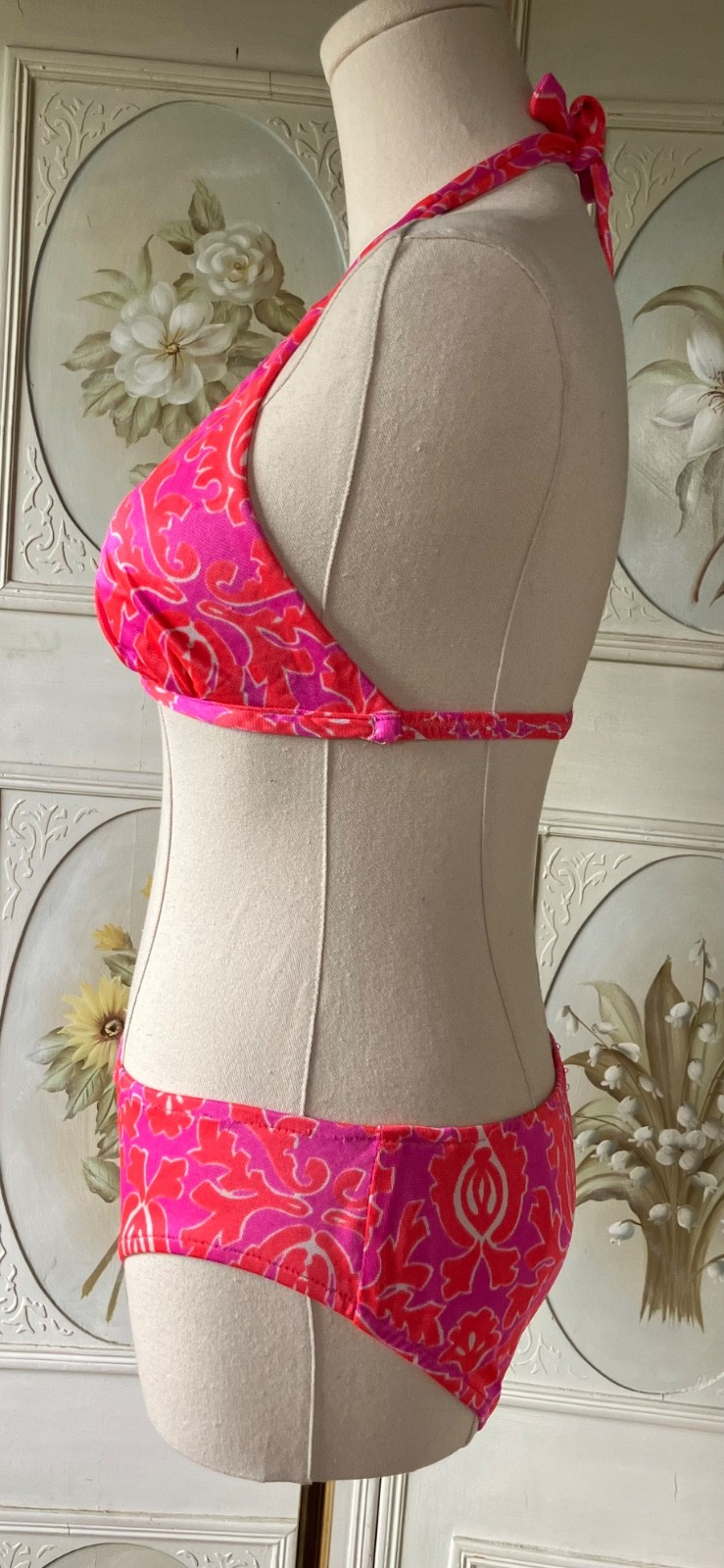 VTG 60s JC PENNEY PSYCHEDELIC 3 PIECES HOT PINK+ORANGE BIKINI+DRESS USA 9/32 EUC