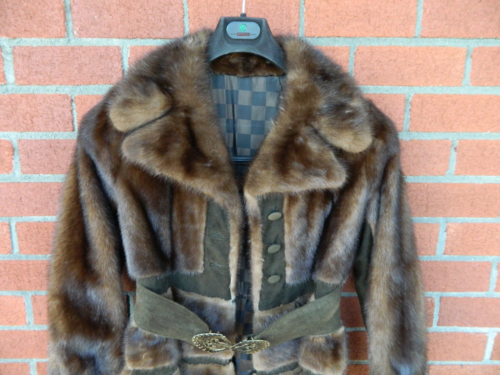 Vintage Real Mink Fur & Suede Metal Belted Coat Mod Paneled Design AS IS Medium
