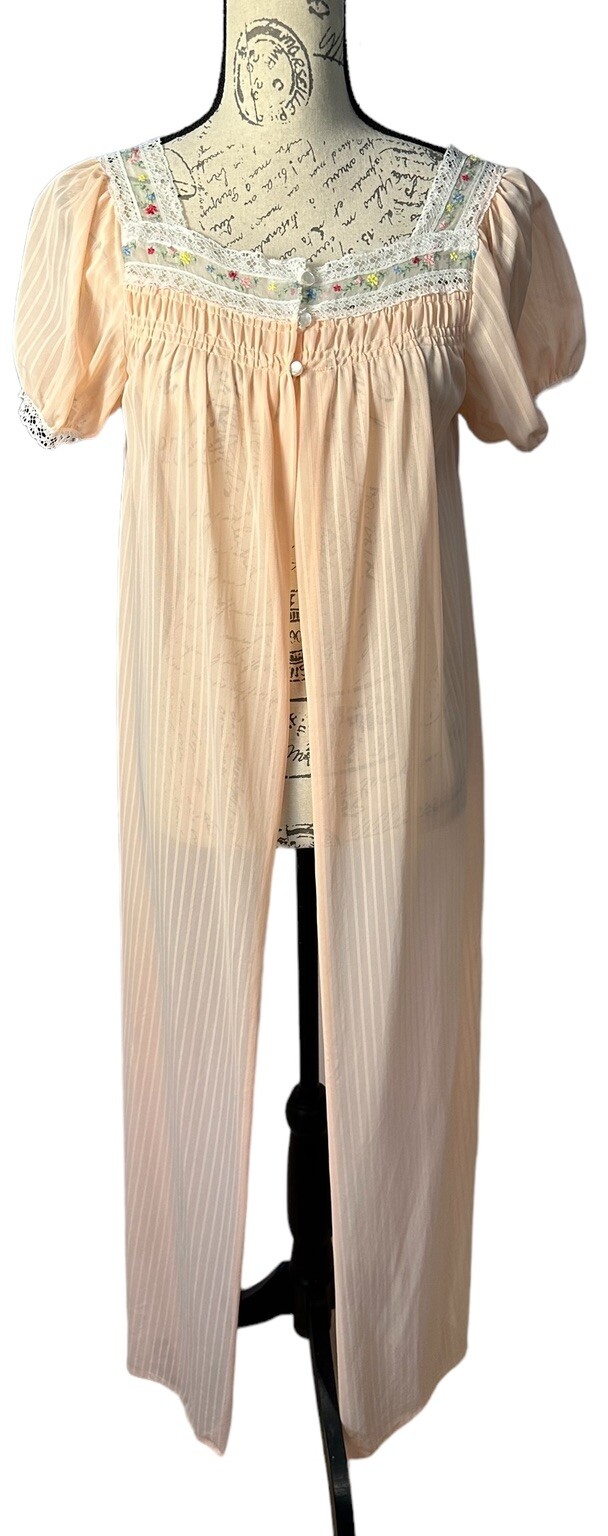 Movie Star 1960’s Vintage 3 Button Chiffon Peignoir Robe Nightgown Womens Med
