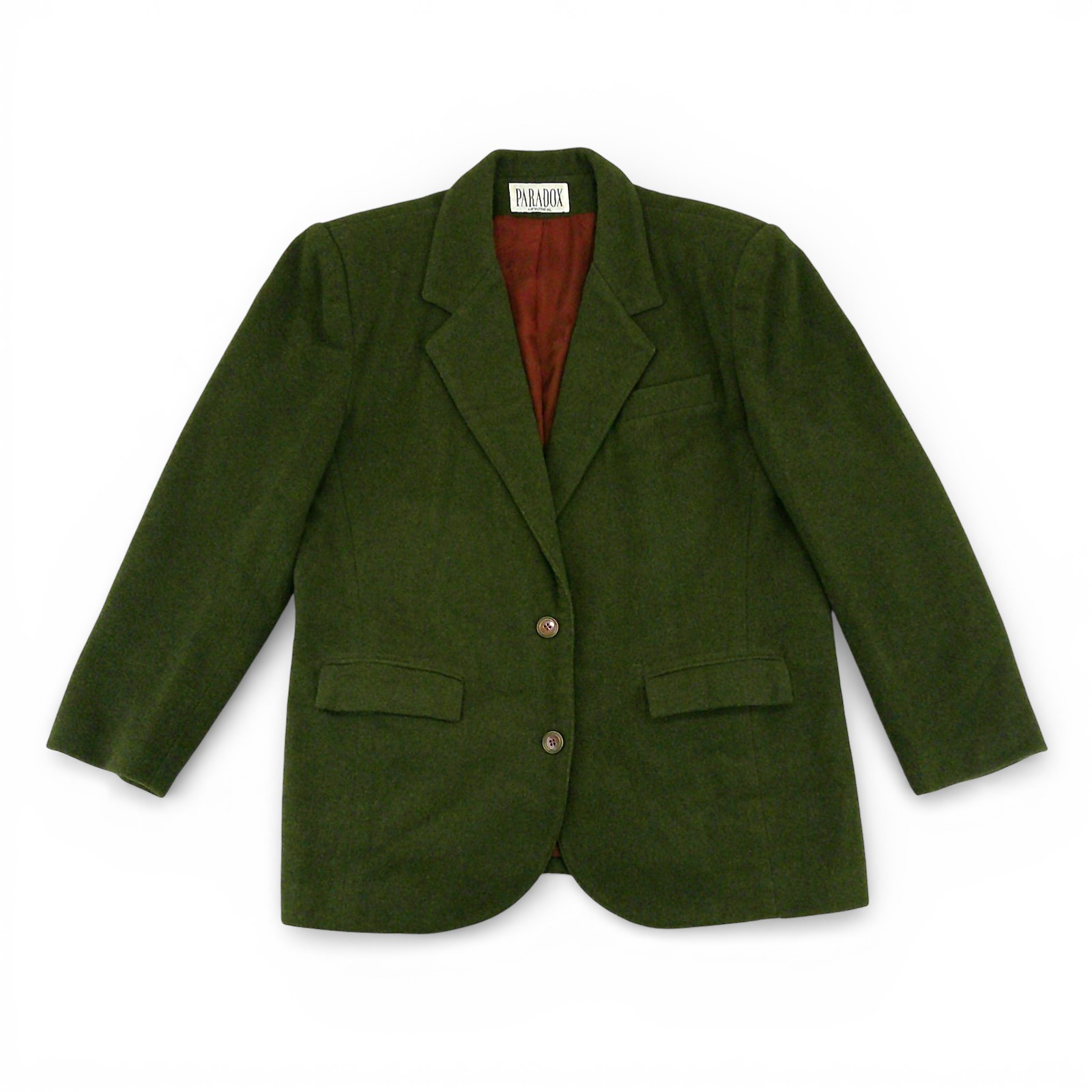 Paradox Vintage Blazer Womens 13 14 Green Wool Boxy Shoulder Pad Made Canada