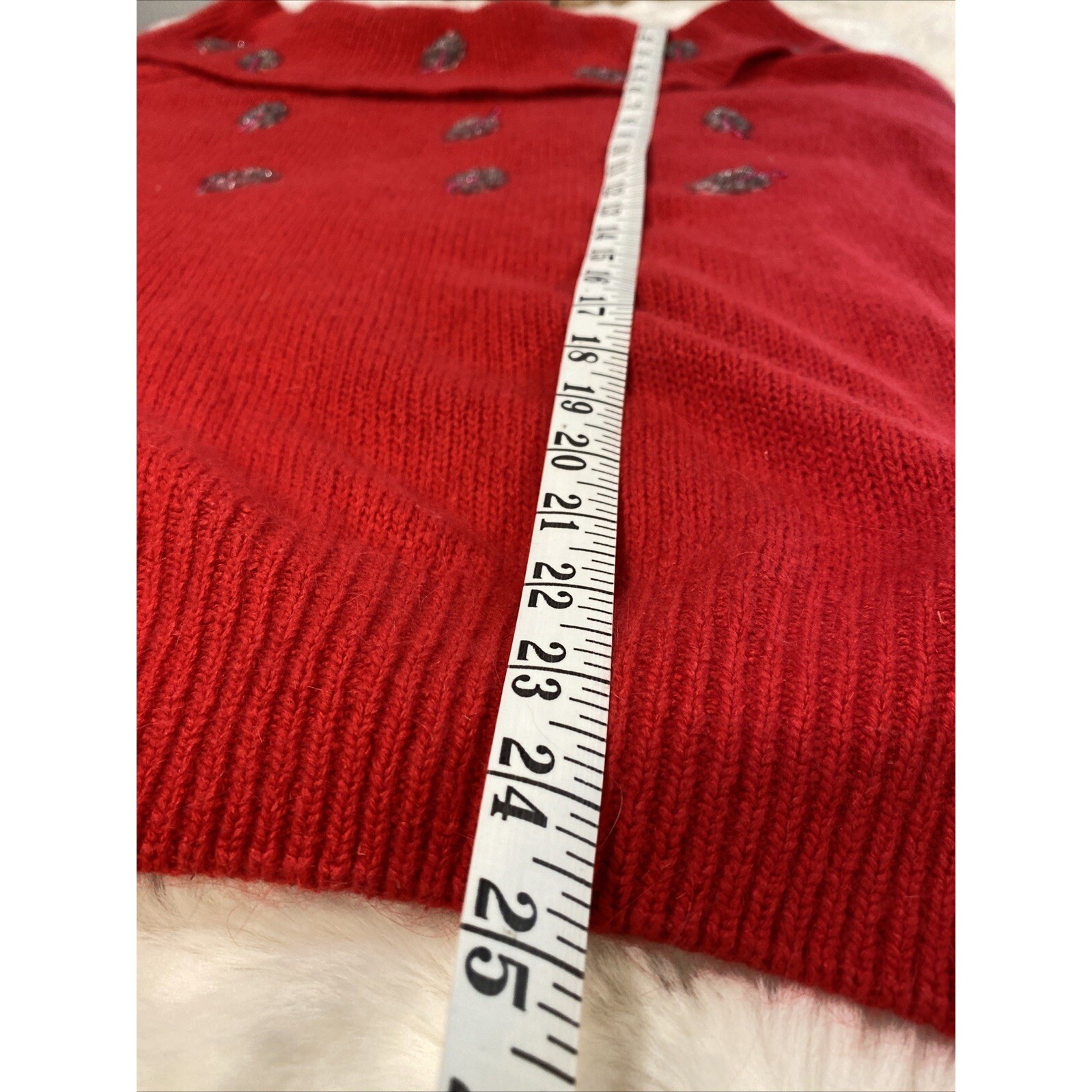 VTG Red Silk Angora Blend Hand Beaded Leaf Portrait Collar Sweater Large