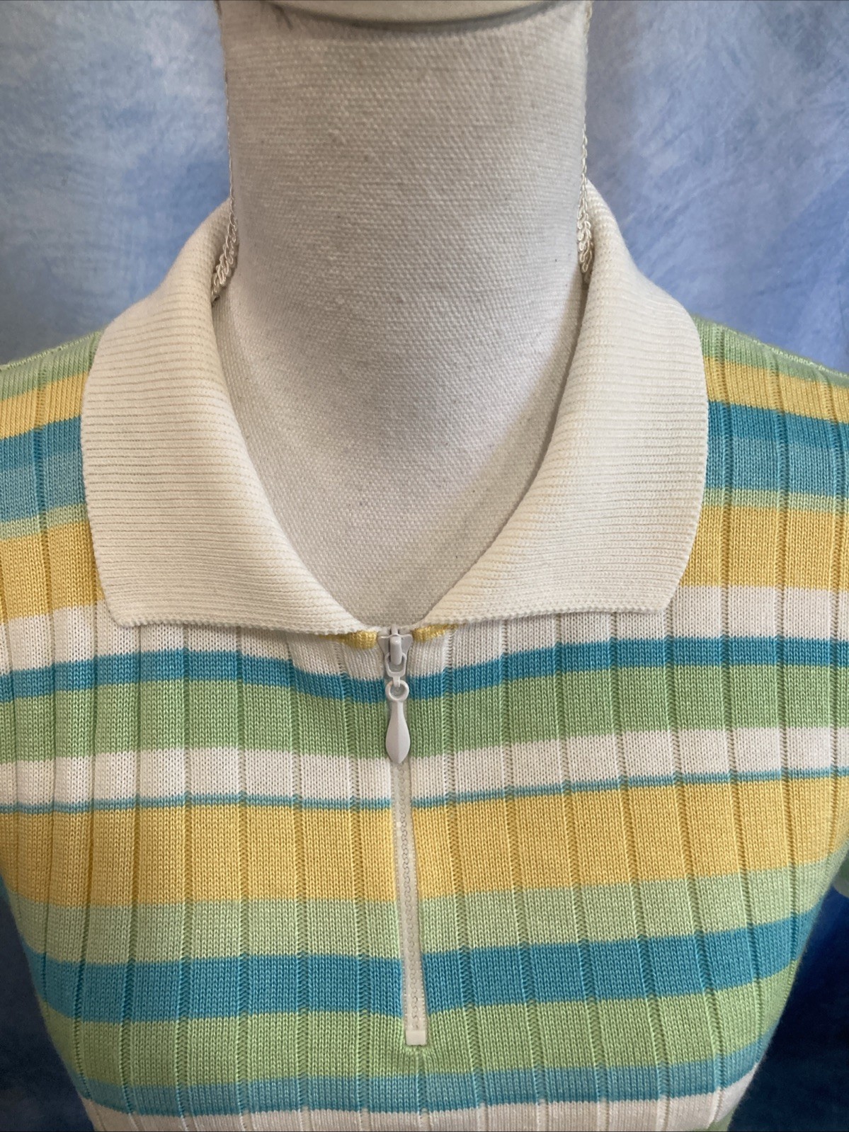Vtg 80s 90s Alfred Dunner Striped Knit Polo Top USA Made Coastal Grandma Pastel