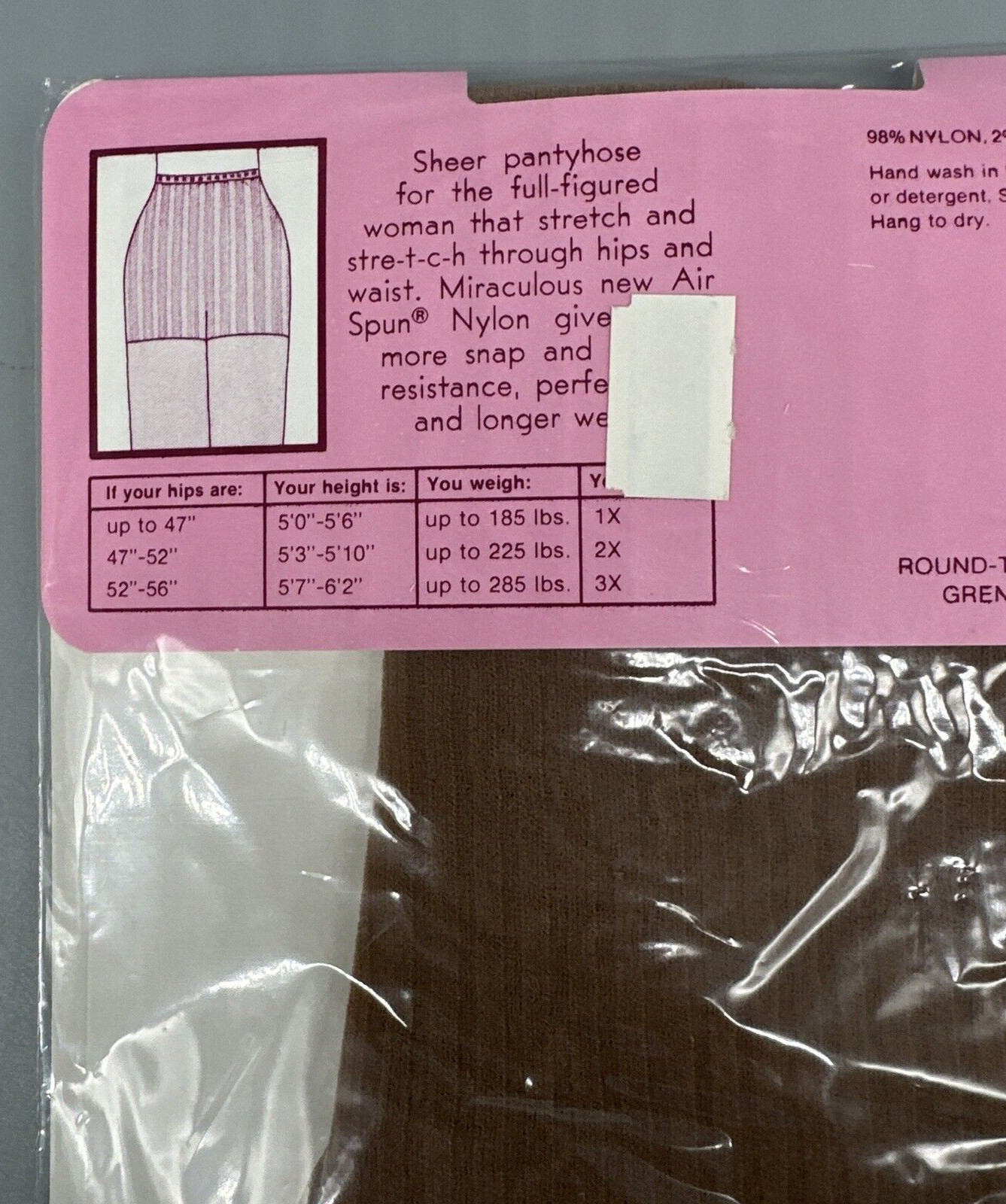 Round The Clock Vintage Pantyhose Room At The Top Size 2X Cocoa Creme