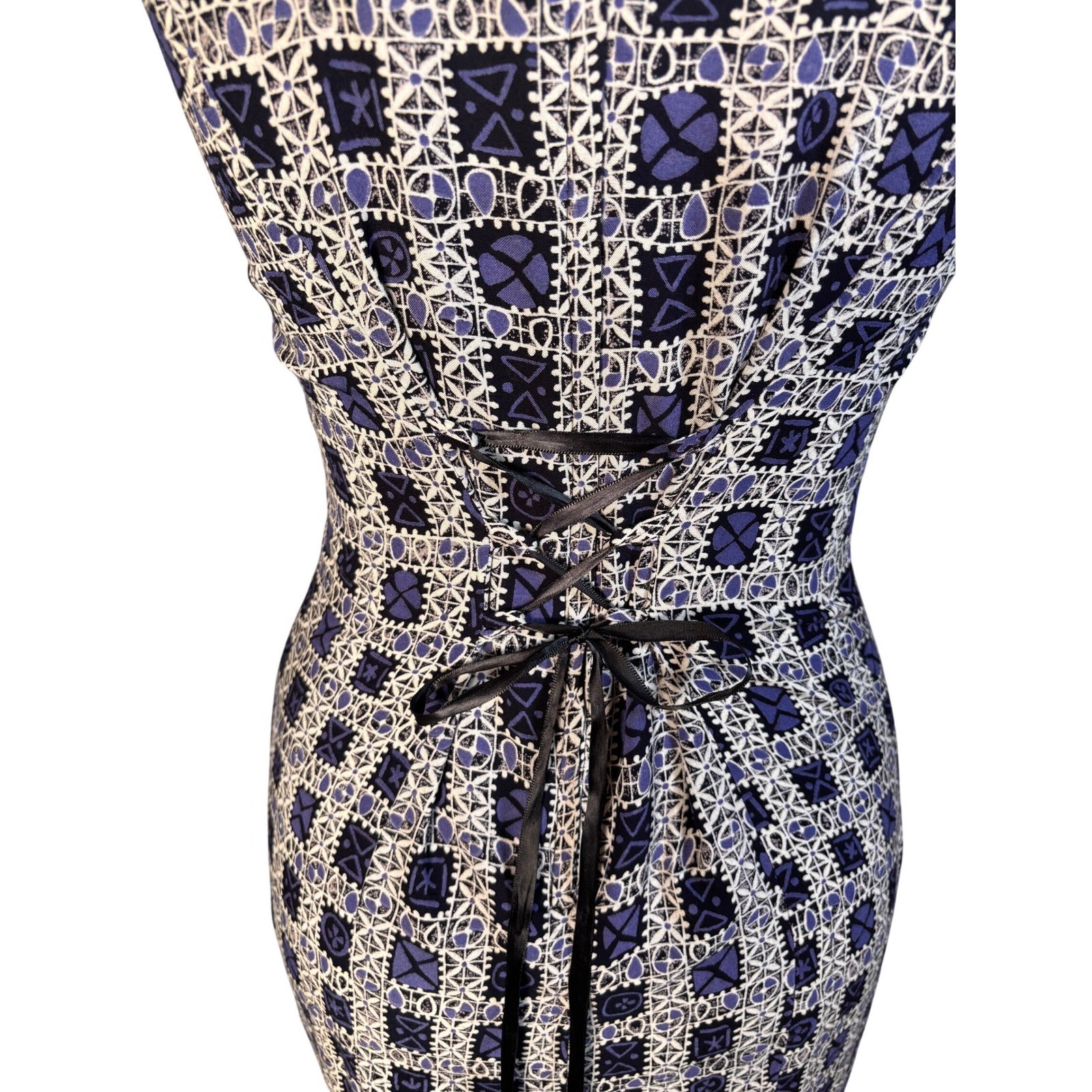 Vintage Byer Too! California Geometric Print Lace Up Back Maxi Dress M Purple