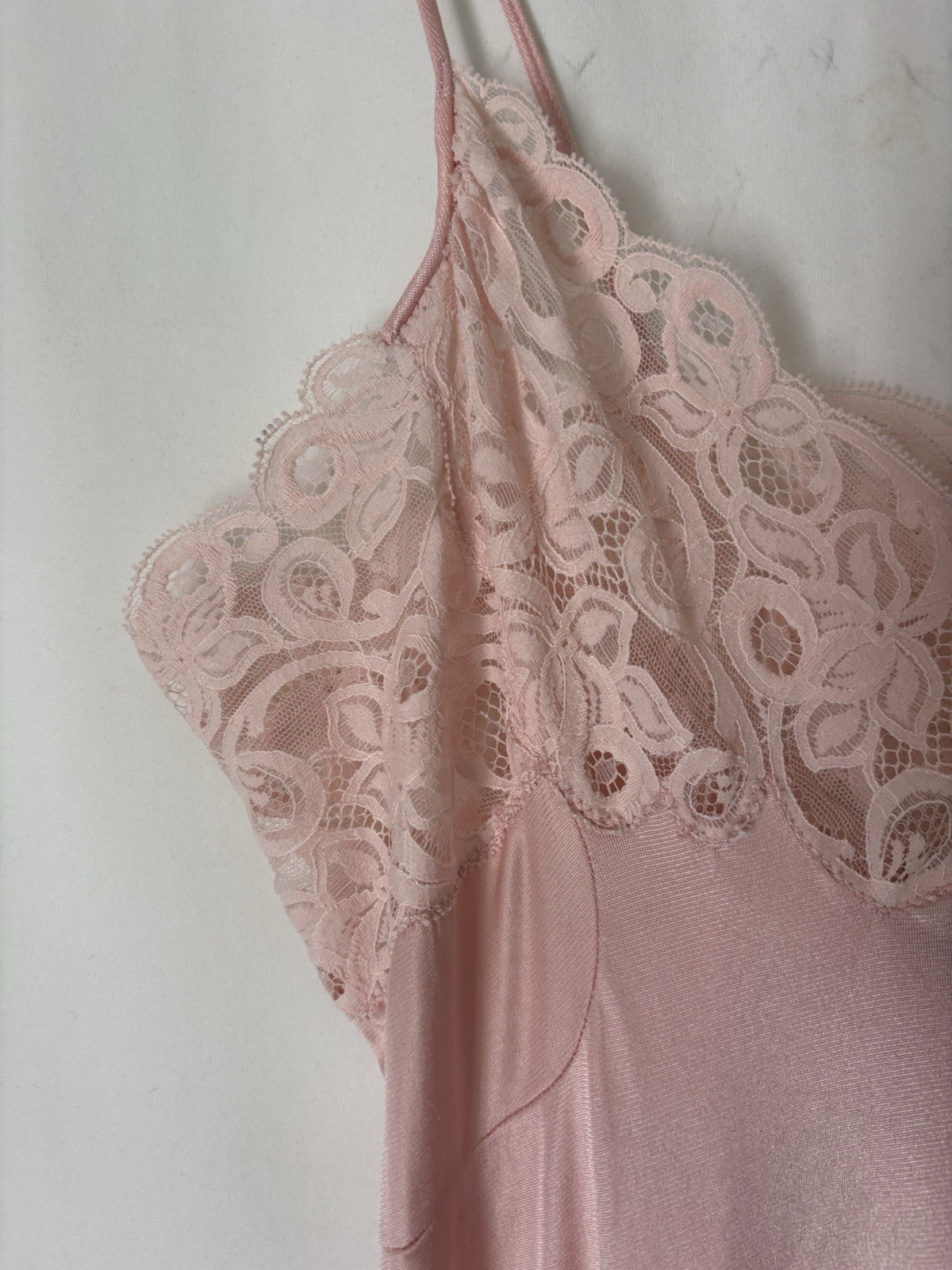 Vtg Lily Of France Robe and Long Slip Large Pink Blush Satin Lace