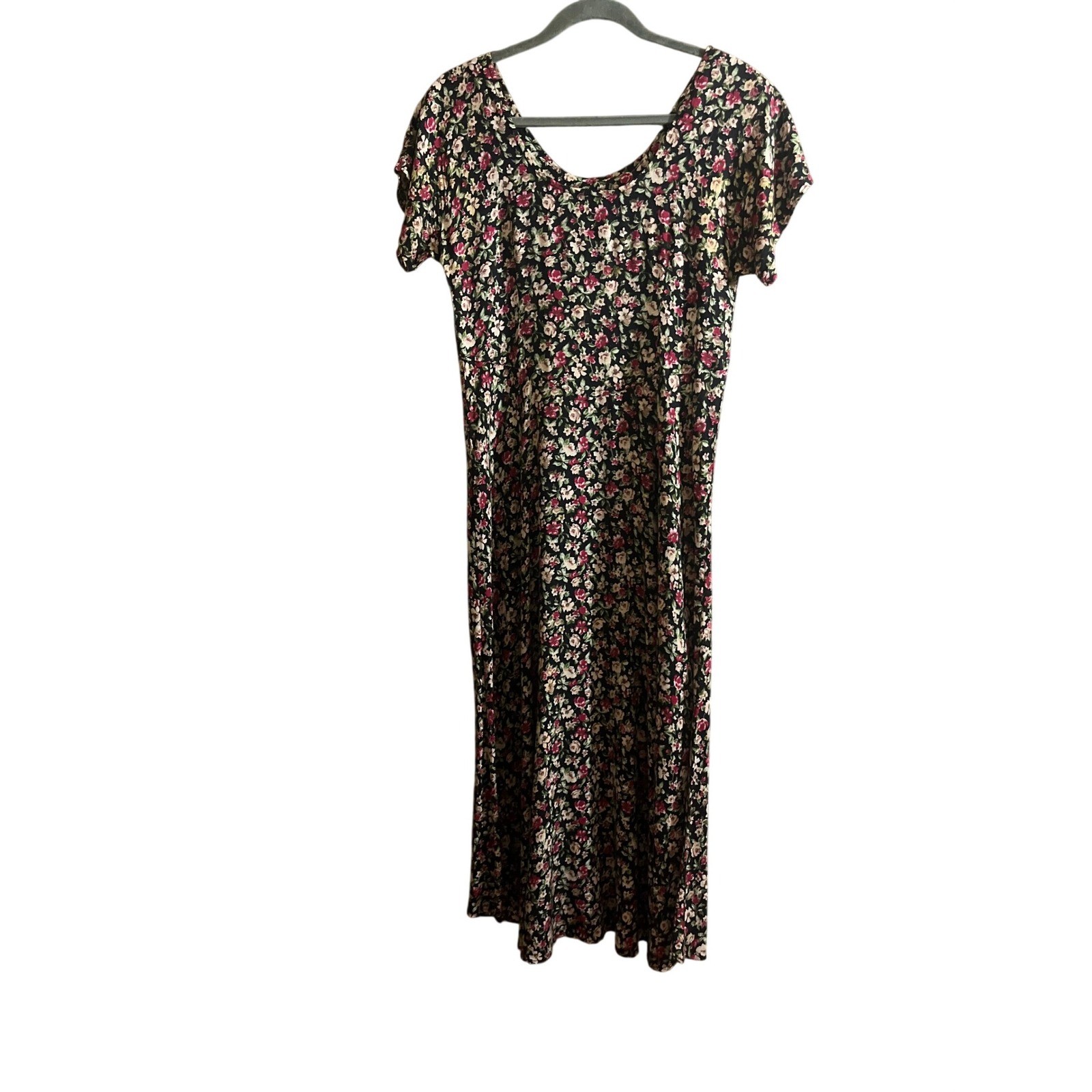 Vintage Rabbit Rabbit Rabbit Designs Floral Maxi Dress 90s Rayon Pink Black Sz 6