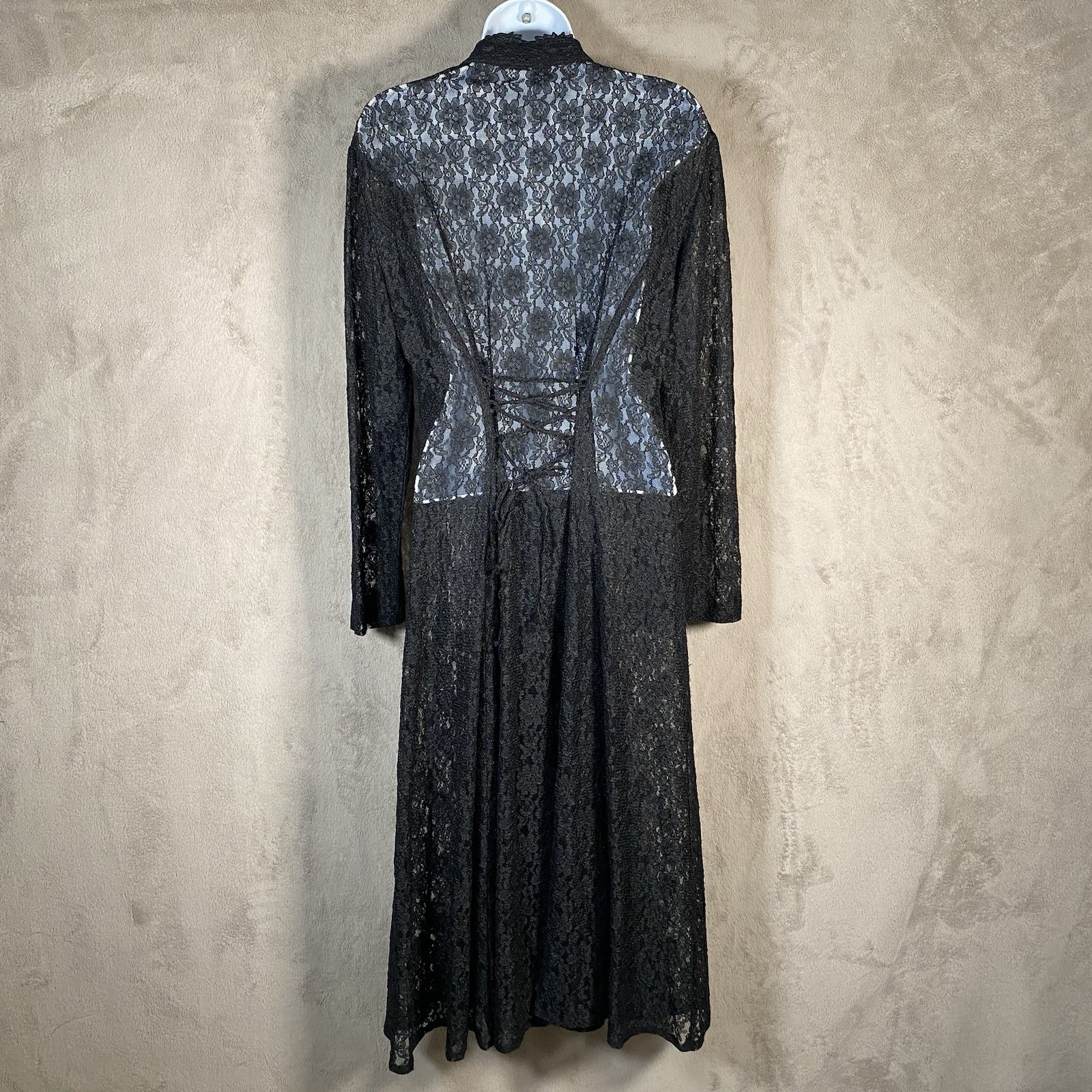 Vintage Black Sheer Lace Cardigan Dress Corset Victorian Gothic Dark Romantic