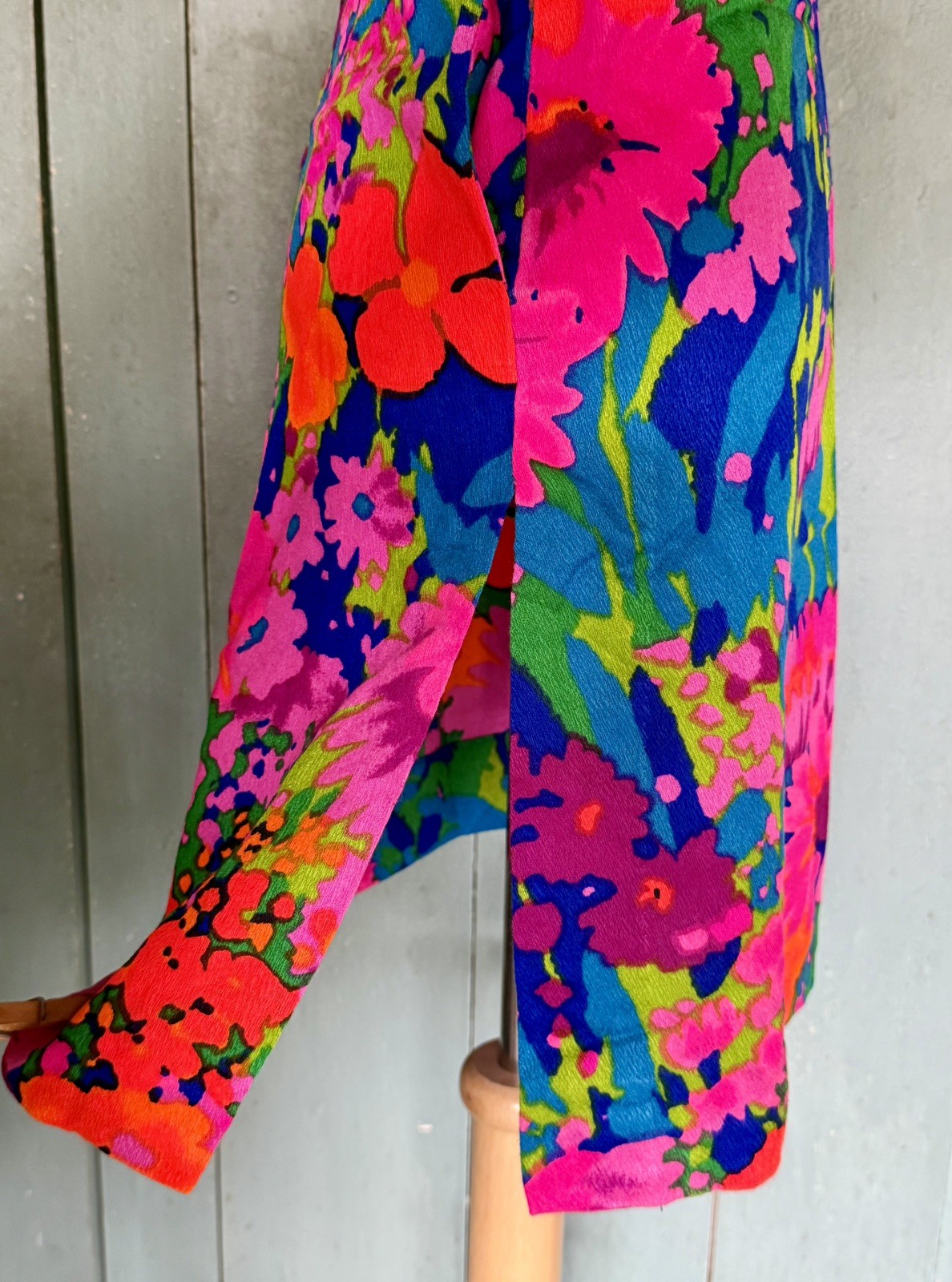 VTG 60s Liberty House Hawaii Barkcloth Mini Muumuu ShoulderRuffle Psychedelic 10