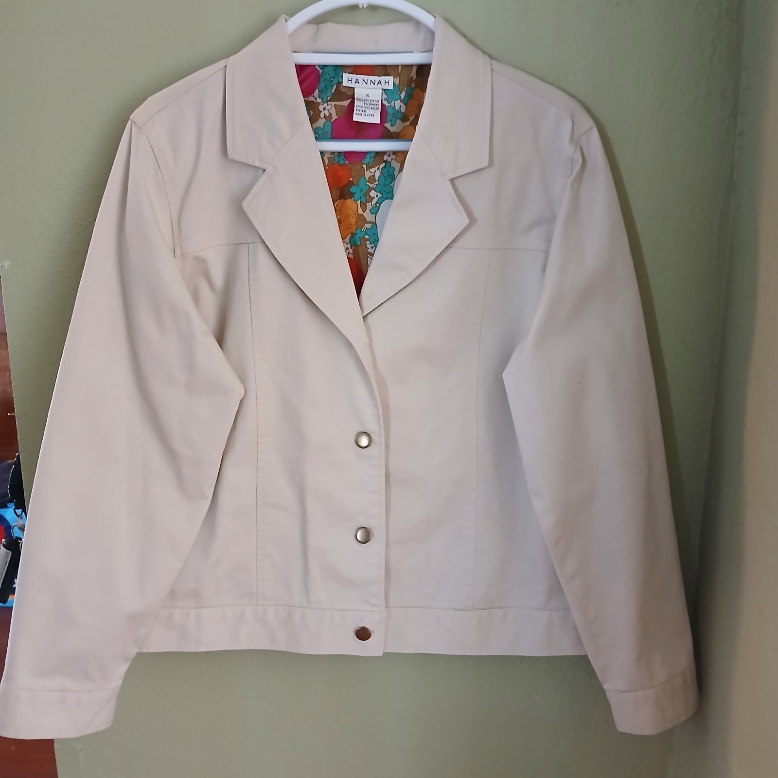 Hannah Women’s Denim Jacket with Vintage Floral Design 60’s 70’s Lining XL