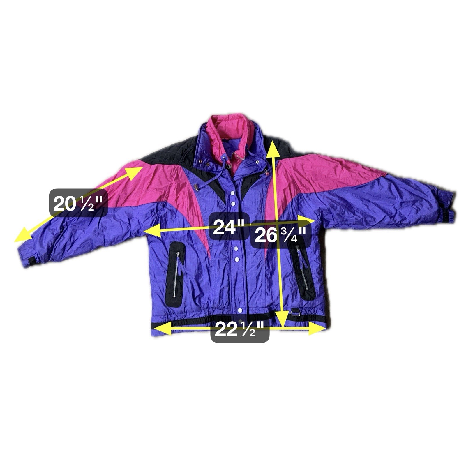 Vintage Puffer Coat Ski Jacket Puffy Color Block Pink Purple Black Large 1990s