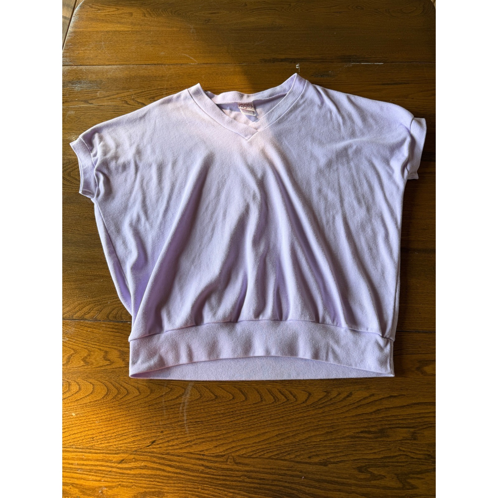 Vintage 80s Ginni’s Girl Lavender V-Neck Top Banded Waist Made in USA Fits S-M