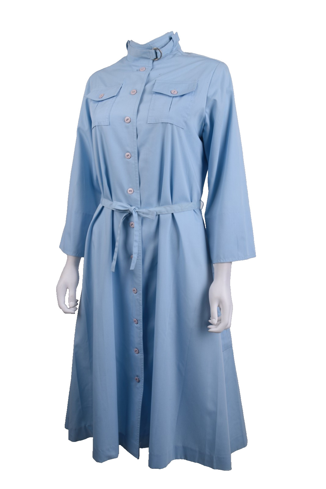 Vintage Serbin of Florida Womans Shirt Dress Size 12 Blue Tie Belt Neru Collar