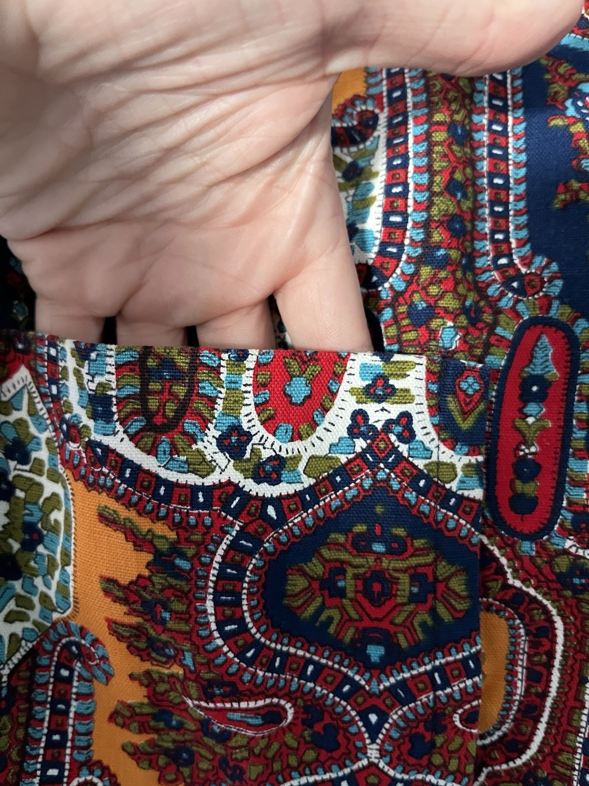 Vintage 1970’s Dagger Collar Cotton Moroccan Exotic Paisley Print Shirt M