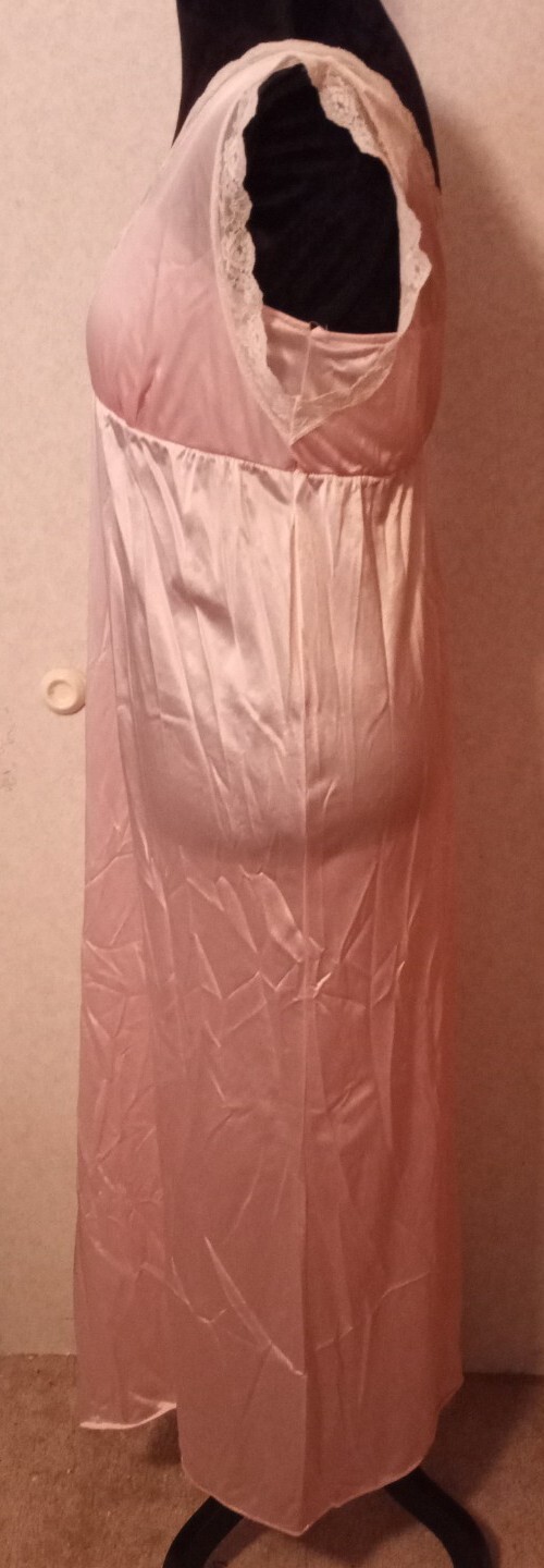 2 Vintage FANCY ME Sz S Pink Nylon Sheer Cream Lace Long Nightgown Slip Dress