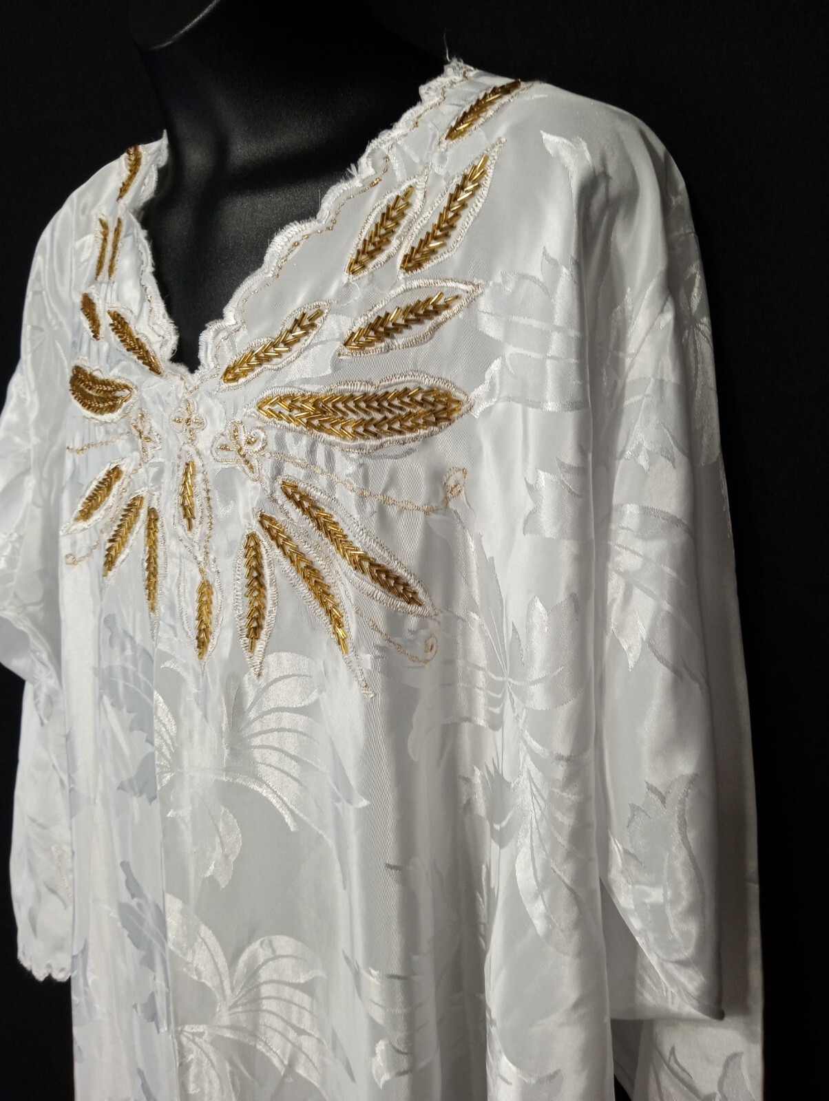Y2K white satin women’s gold Beaded Sequined long evening soiree dress