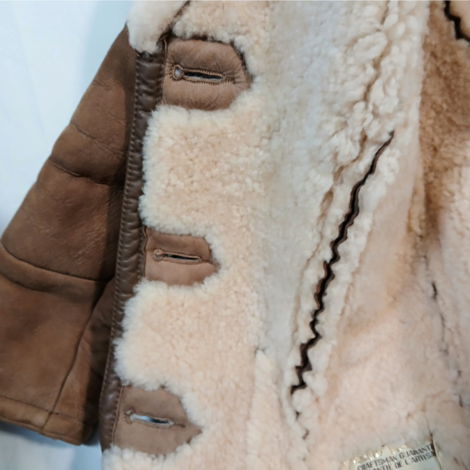Knight Tailors Shearling Sheepskin Coat Womens 34 XS Brown Suede Vintage 70s 80s