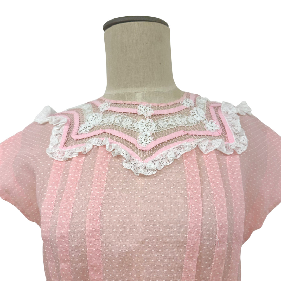 Vintage 1930s Pink Dotted Swiss Semi Sheer Fit n Flare Day Dress