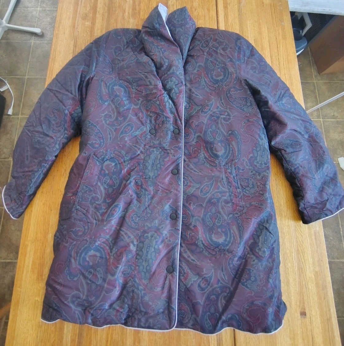 VTG The Company Store Down Puffer Jacket Women 14 Paisley Boho Quilted Parka 80s