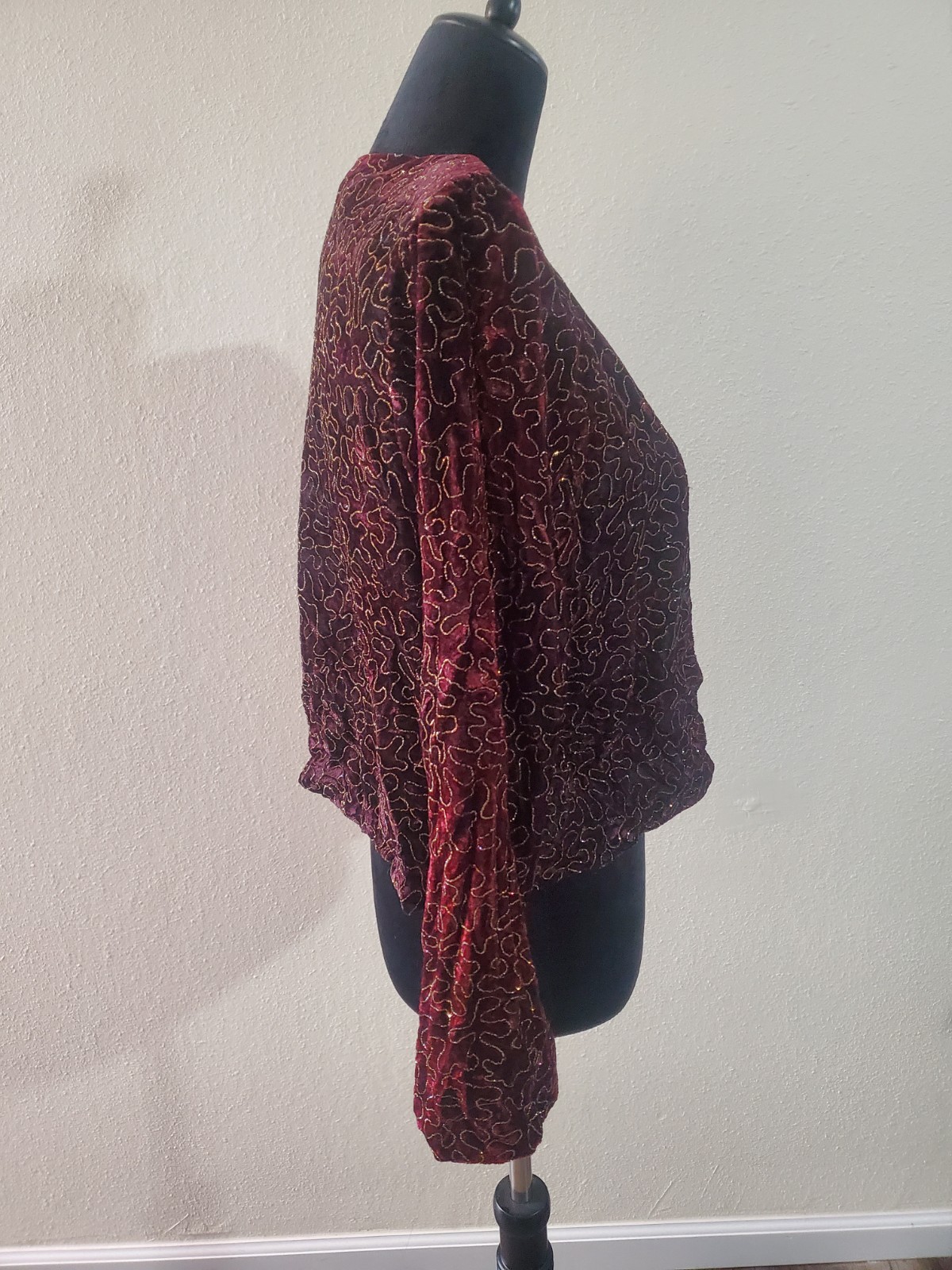 Vintage Norton McNaughton Velvet Burgundy Blazer Gold Detail Flashy Elegant