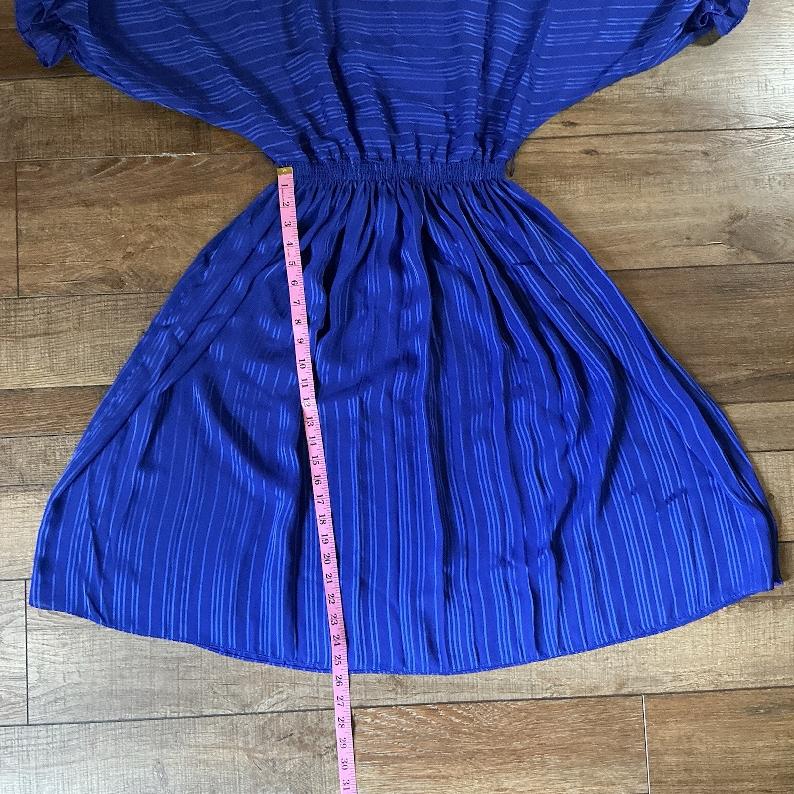 VINTAGE Size S/M – Melissa Petites Royal Blue Striped Midi Dress Batwing #23708