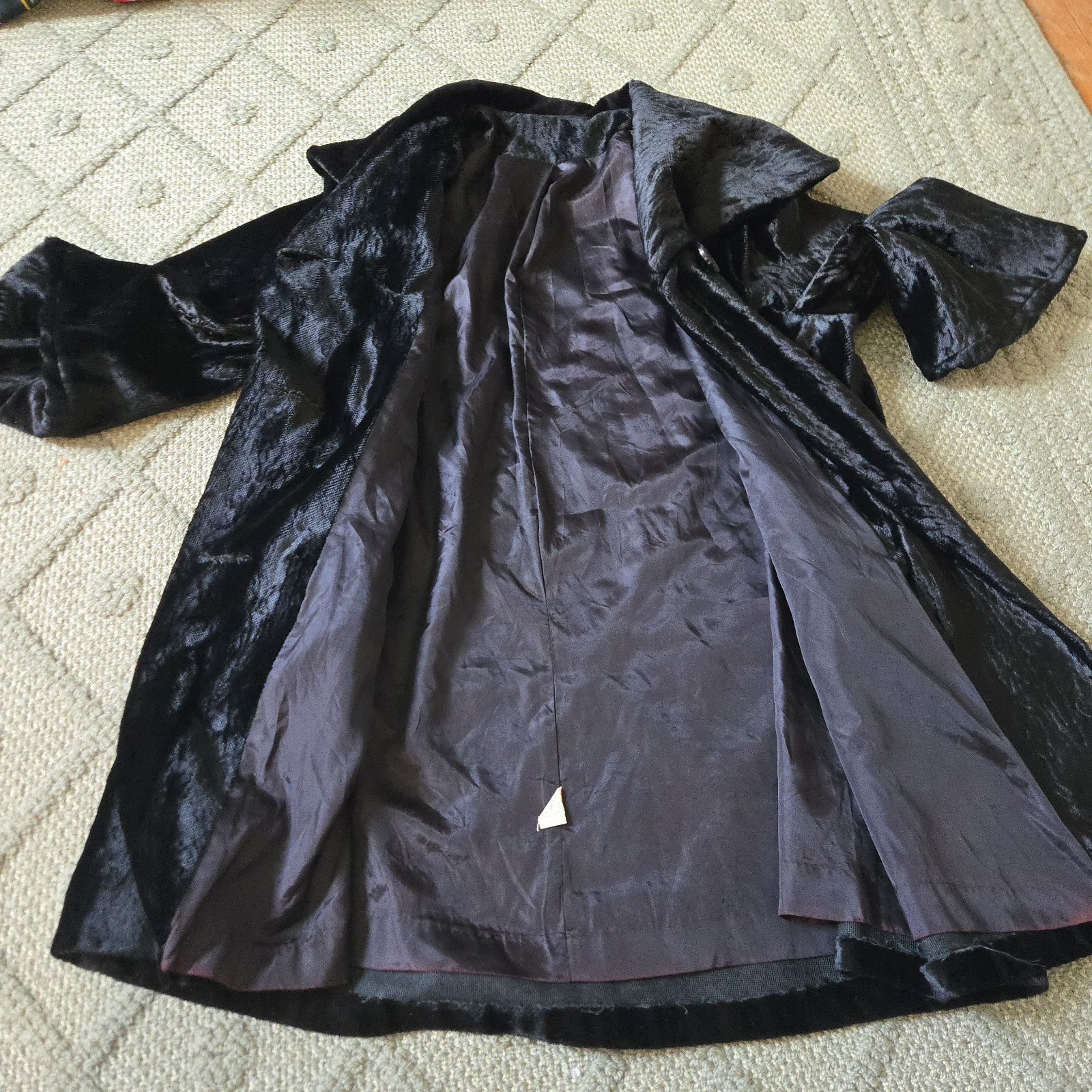 1960s Vintage Swing / Opera Coat Black Faux Fur ILGWU Union Made Double Breasted
