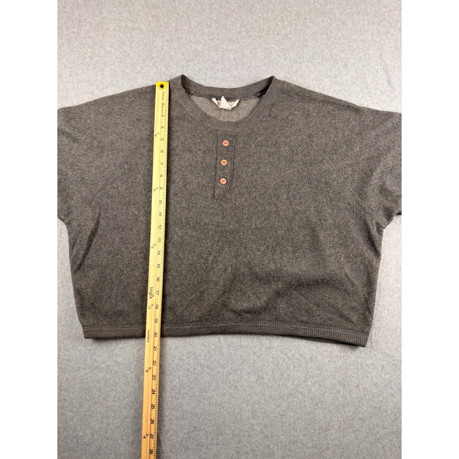 Vintage Paris Sport Club Henley Sweater Gray Raglan Long Sleeve Knit Top Small