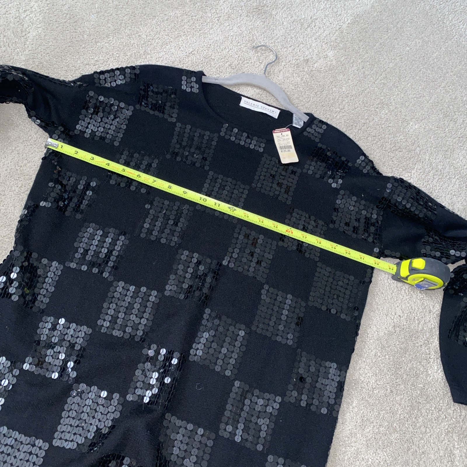 Vintage Valerie Stevens Sequins Sweater Black Small Deadstock Defect NWT *HOLE