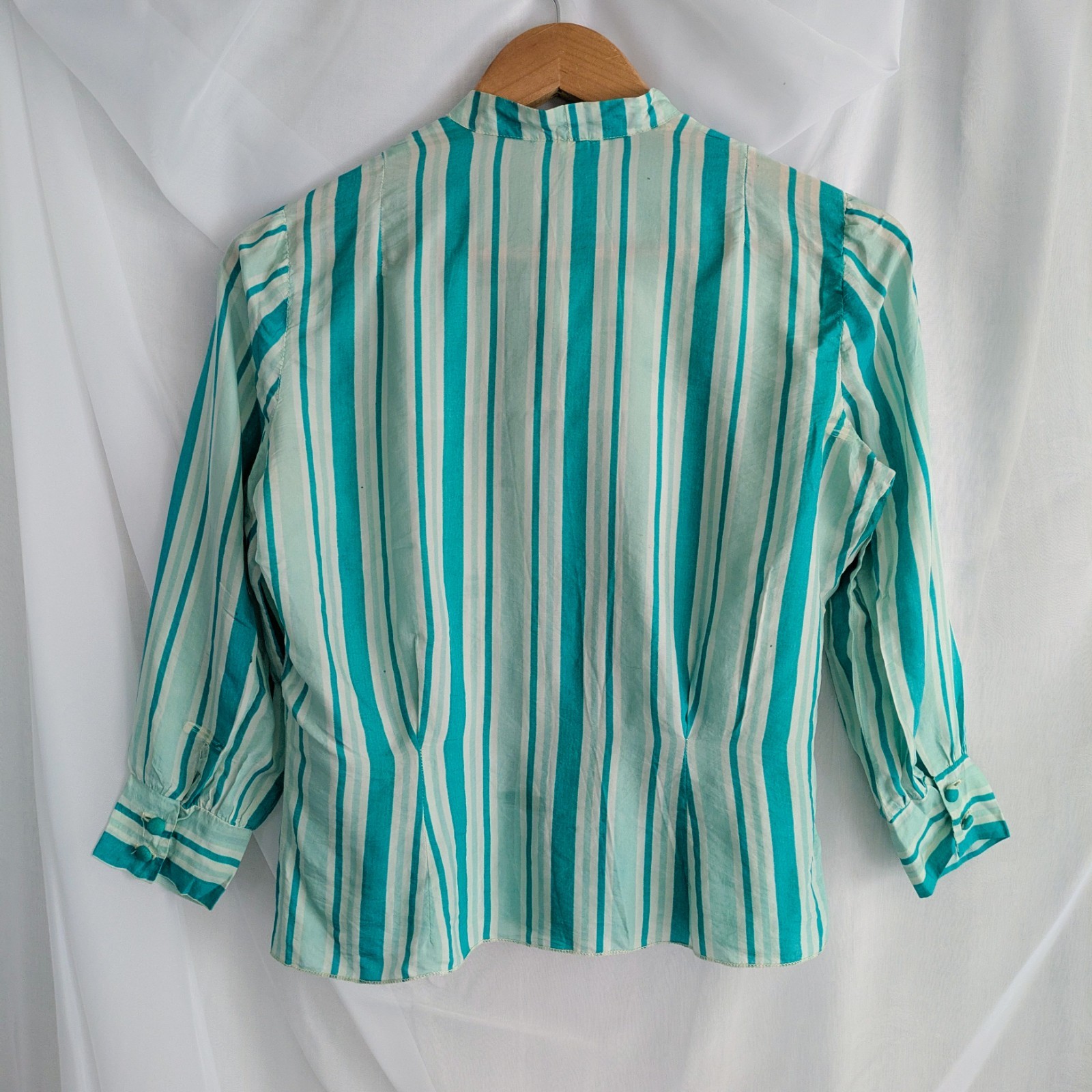 Vintage 60s/70s Blue StripedSecretary Blouse By Charm Of Hollywood, Small/Med