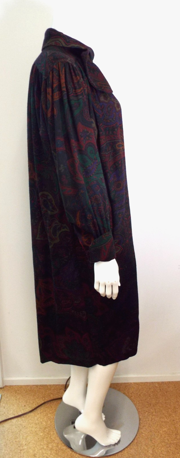 Vintage 1980s KENZO Paisley Wool Dress French Cuffs Pussybow Pockets Sakowitz