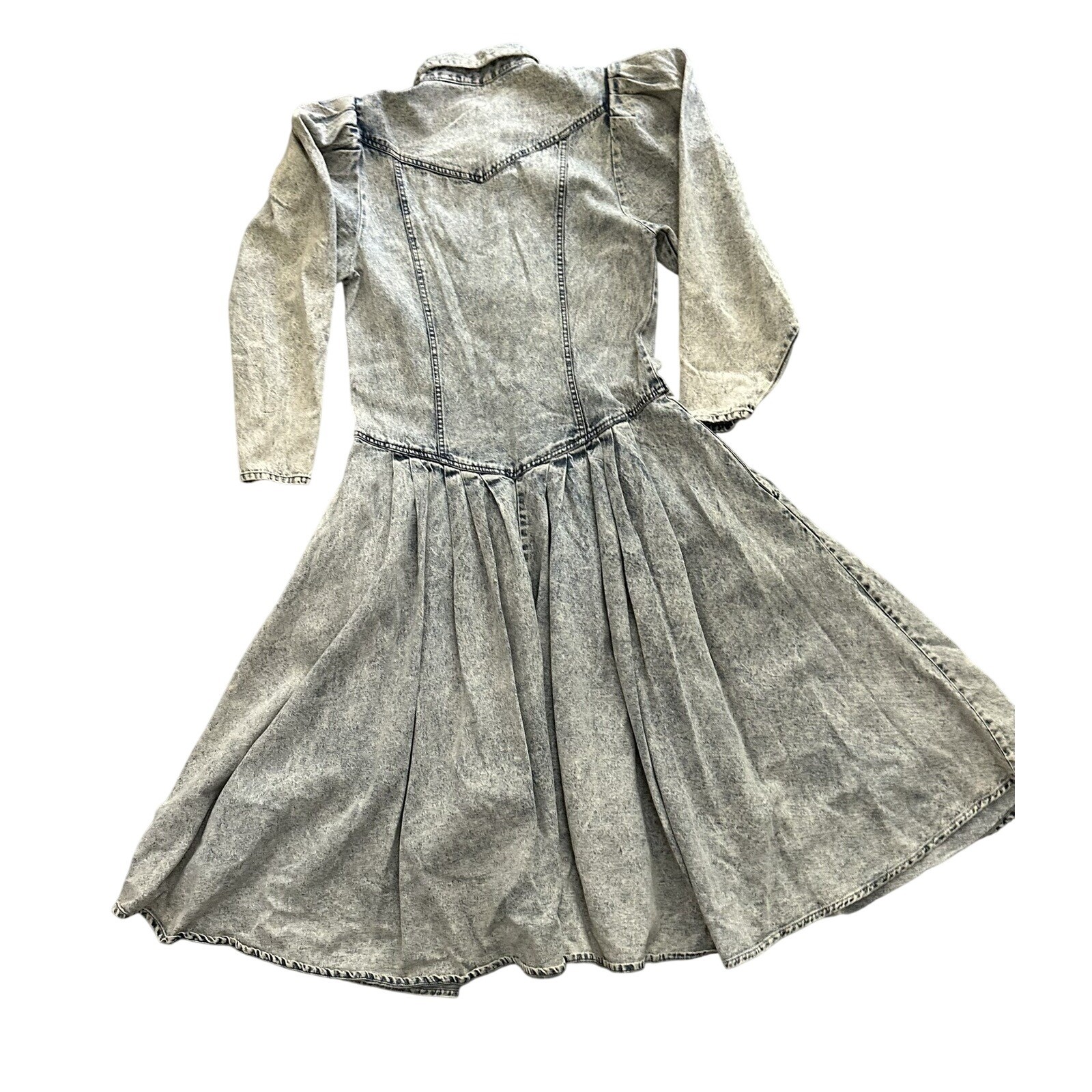 Vintage Desperado Acid Wash Denim Dress 80s Western Puff Sleeve Midi Blue Sz 11