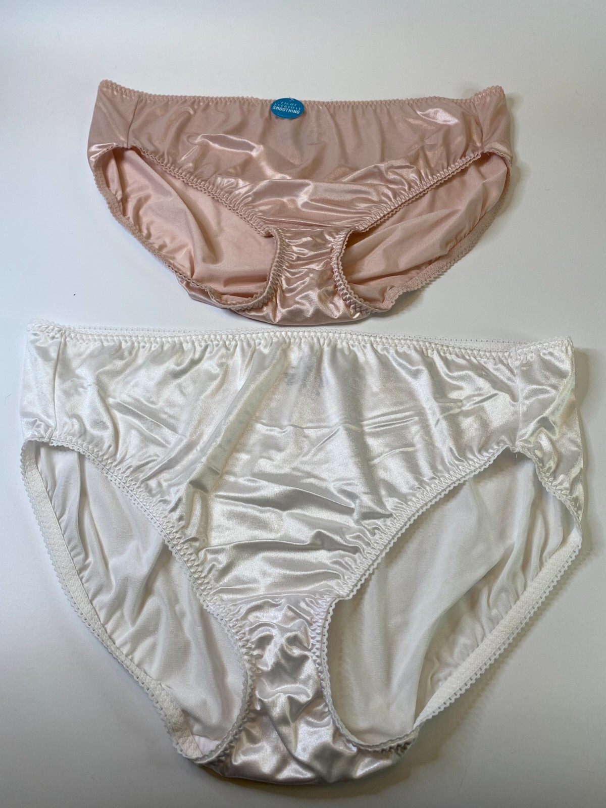 TWO VANITY FAIR Liquid NYLON PANTIES Size 5XL WHITE & PINK Shiny Second Skin 5X
