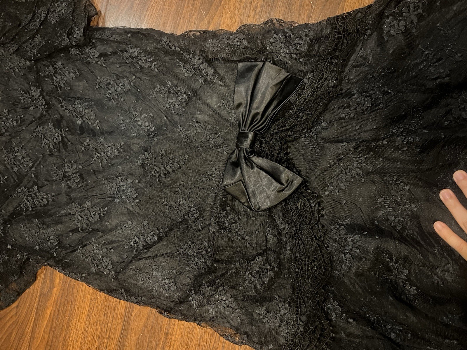 Vtg Barbara Chodos Michael Marcella Whimsygoth Dress Black Lace Bow Drop Waist.